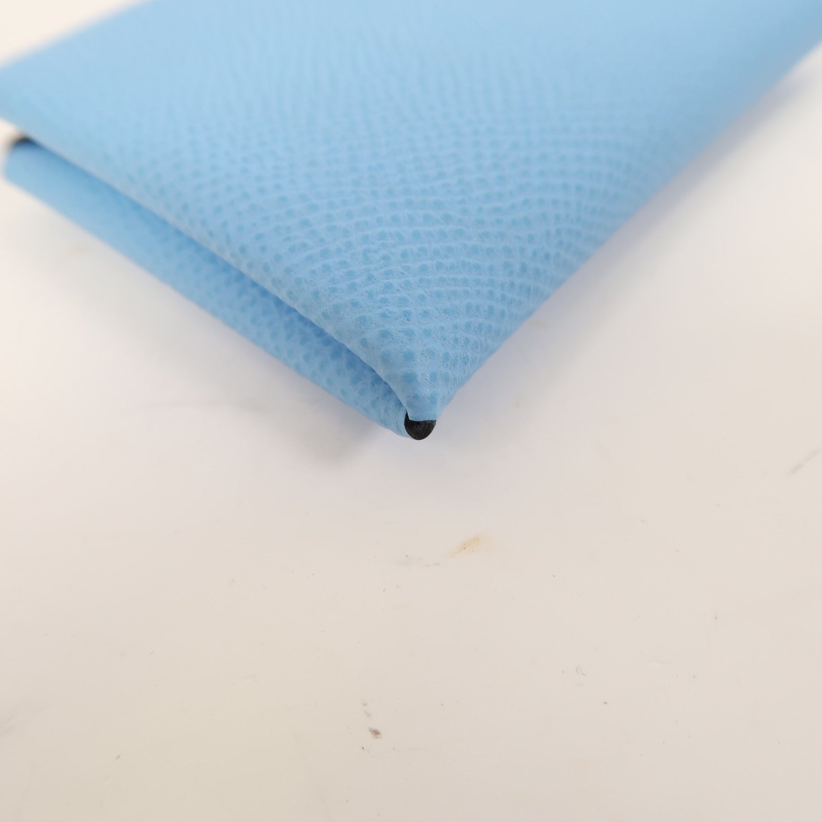 HERMES Epsom皮革Calvi Card Holder銀扣卡片套湖水藍色