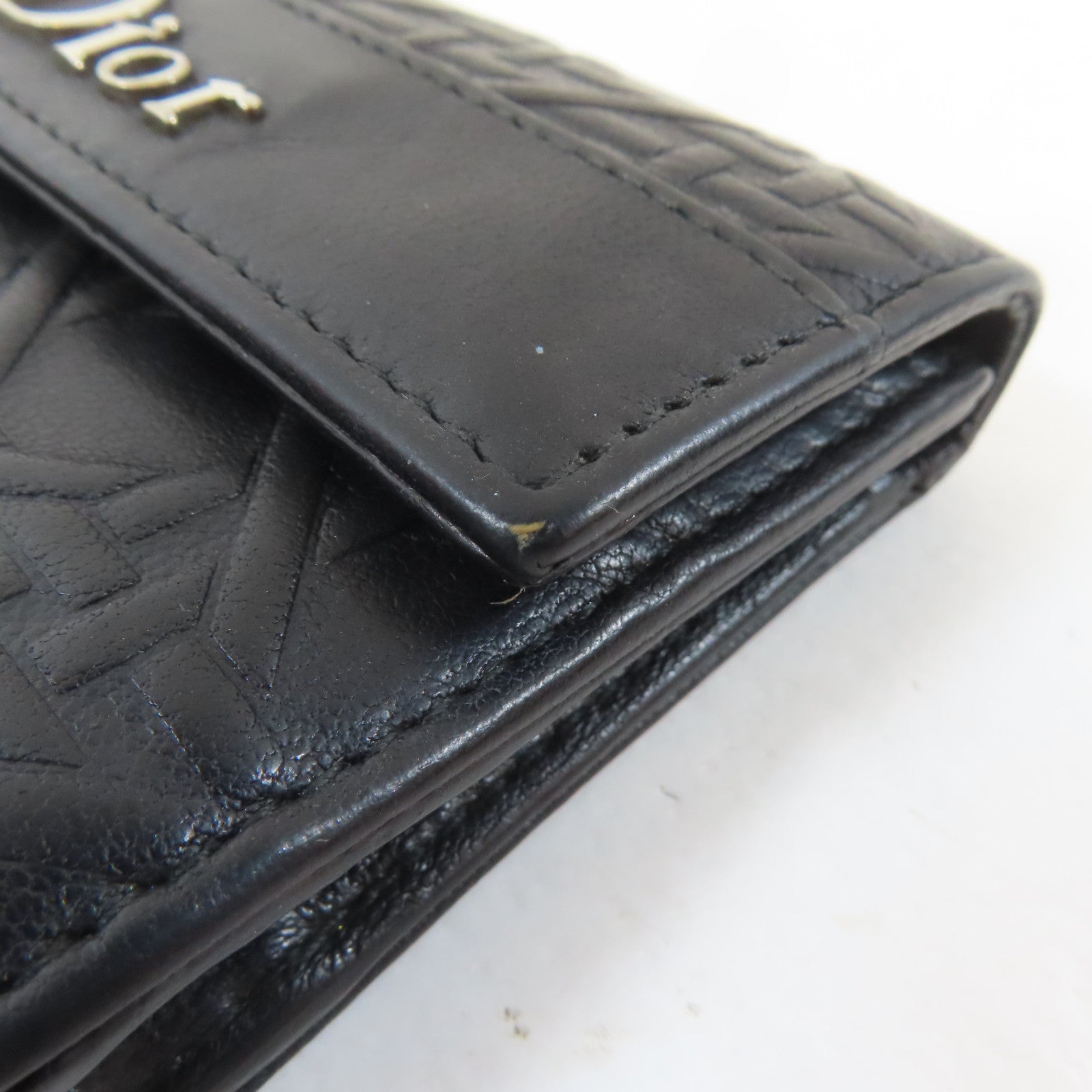 Dior 牛皮皮革Trifold Wallet銀扣錢包黑色