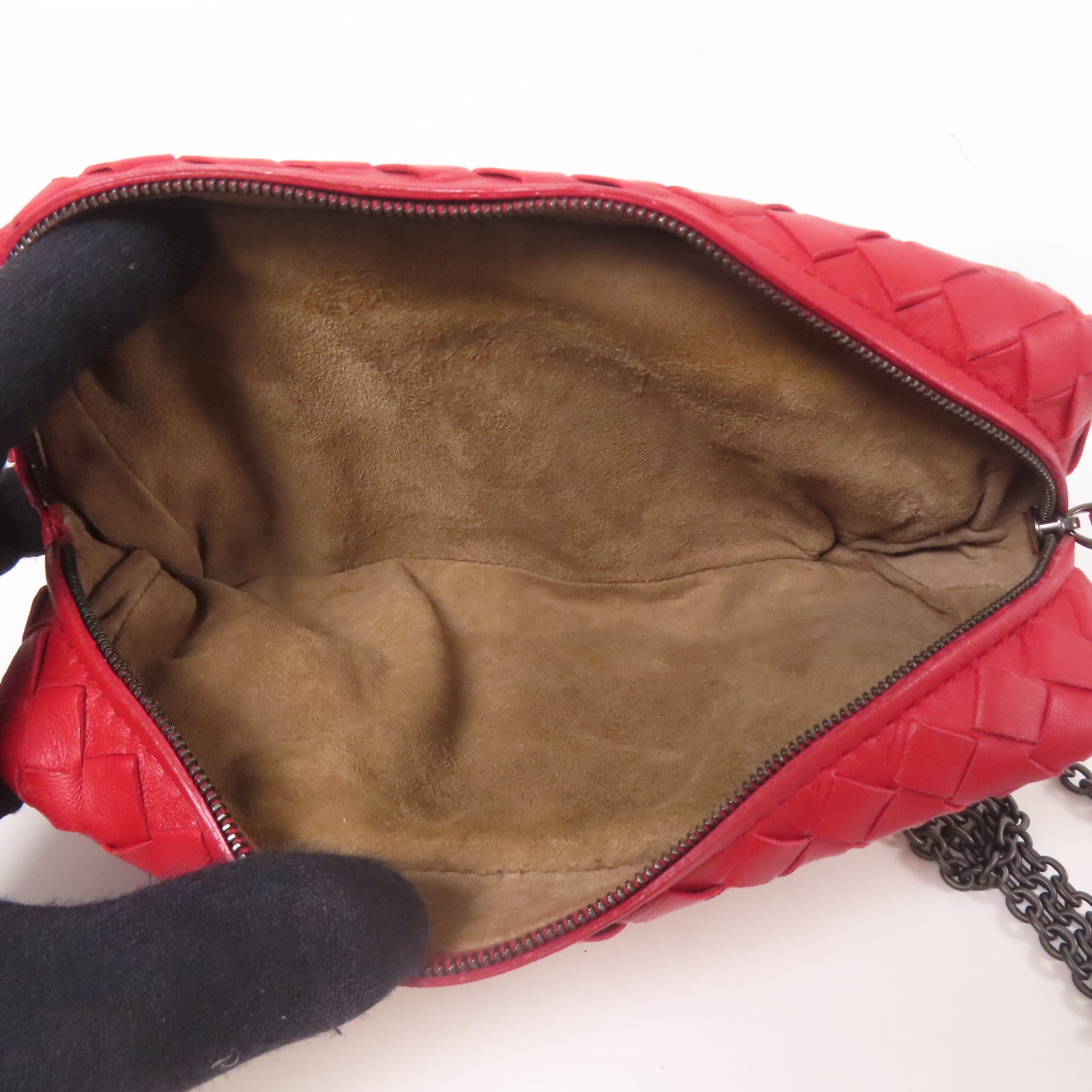 BOTTEGA VENETA BV Chain Shoulder Bag Lambskin Leather Red