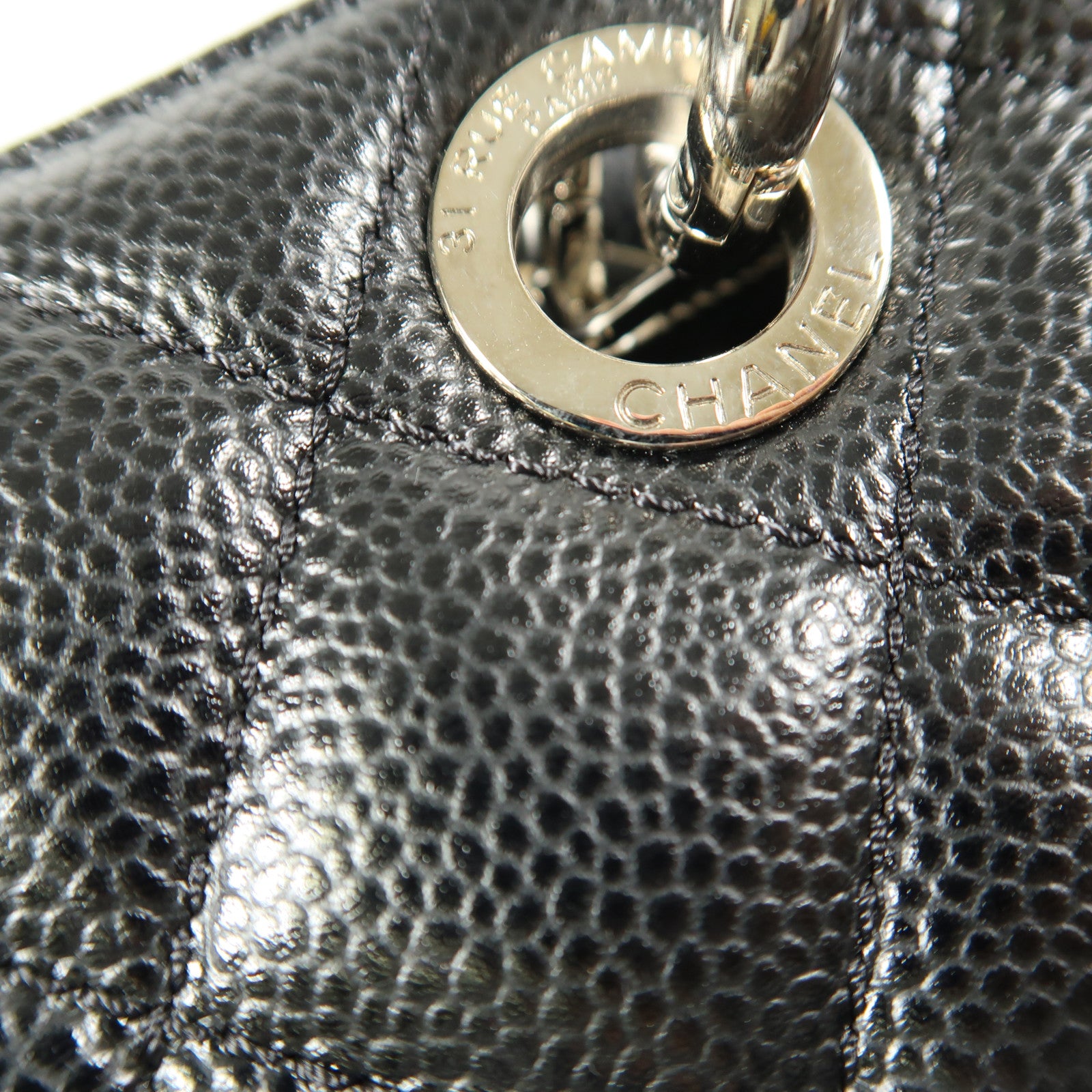 CHANEL 牛皮皮革GST Grand Shopping Tote Bag銀扣鏈帶肩背袋