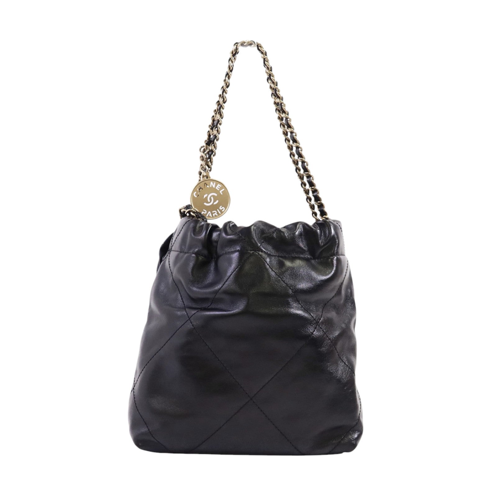 CHANEL 牛皮皮革Mini 22金扣鏈帶手挽肩背兩用袋