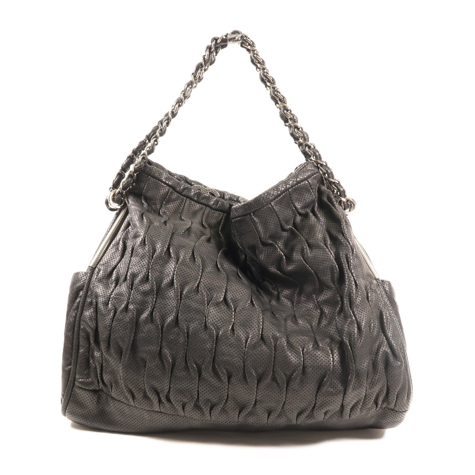 CHANEL 皮革Shoulder Bag銀扣肩背袋