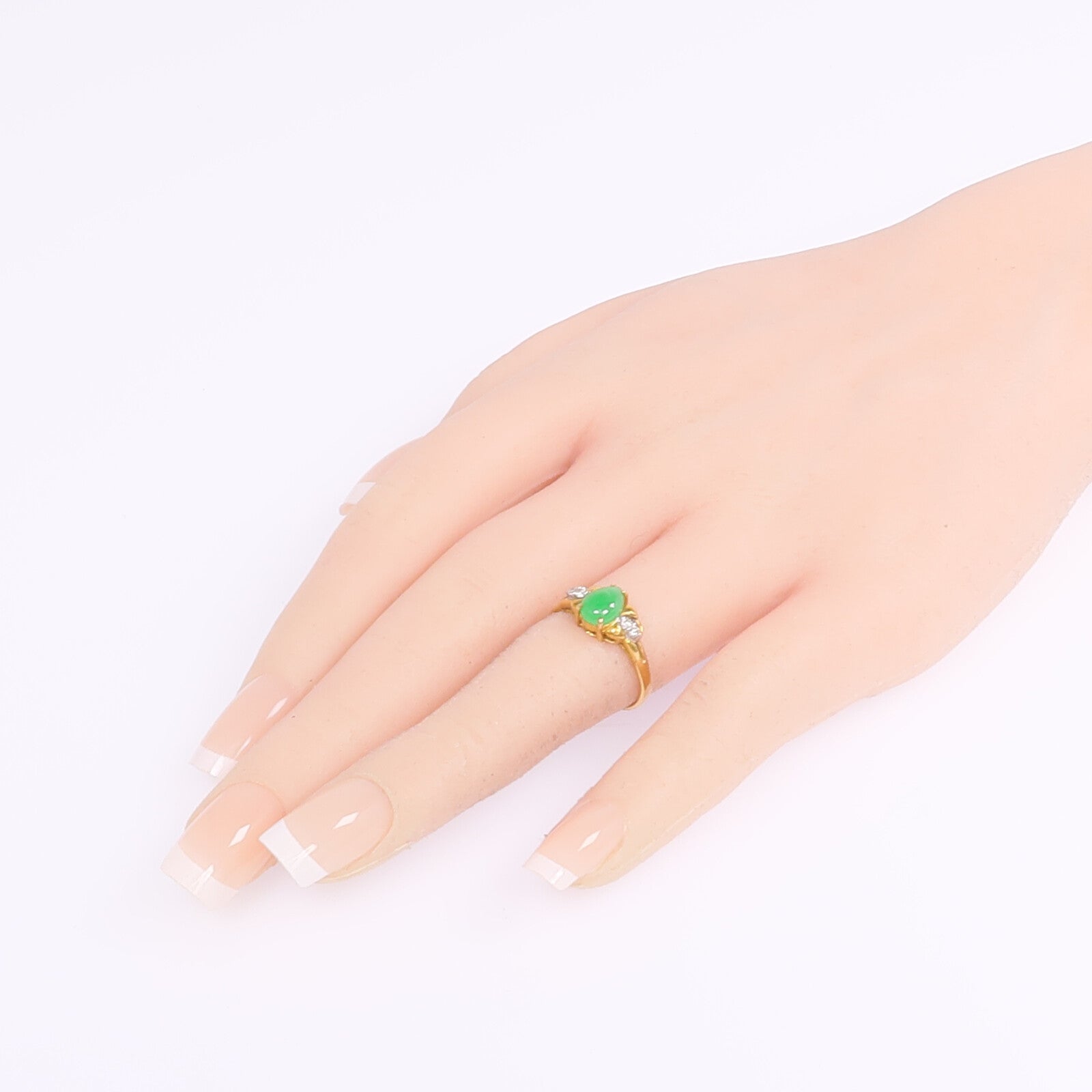 JEWELRY 18K黃金/白金Jade Diamond Ring翡翠/鑽石戒指US#6.25