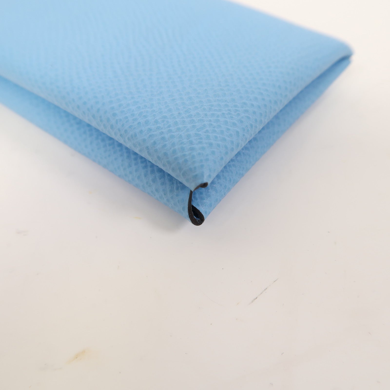 HERMES Epsom皮革Calvi Card Holder銀扣卡片套湖水藍色