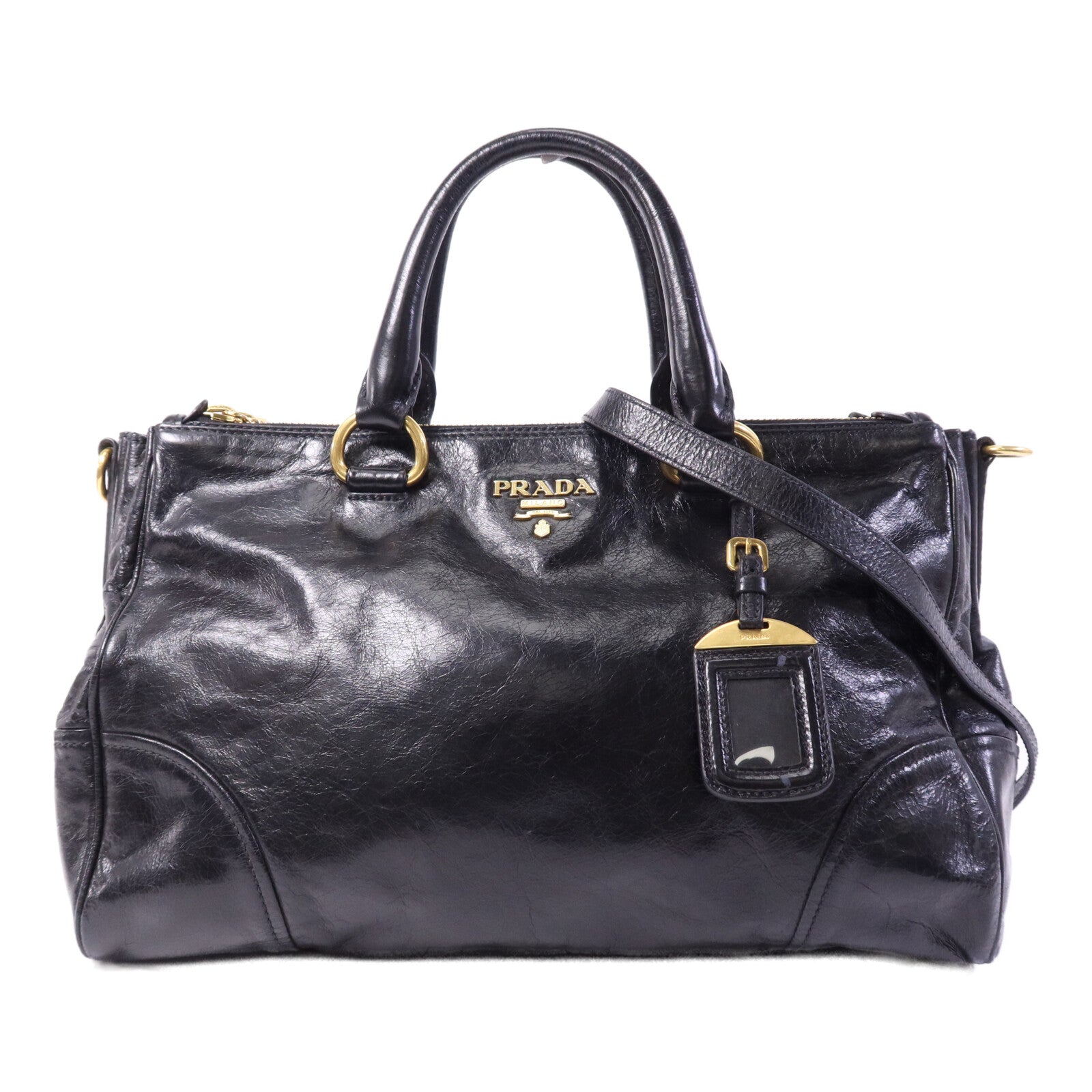 PRADA 牛皮皮革2way Shoulder金扣手挽肩背兩用袋