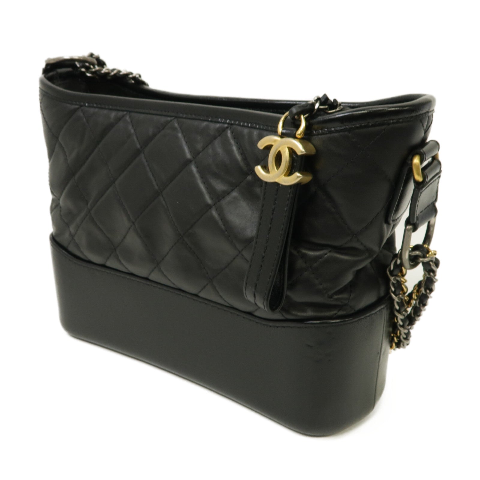 CHANEL 【清倉大減價】菱格牛皮皮革Gabrielle金銀扣鏈帶肩背袋黑色