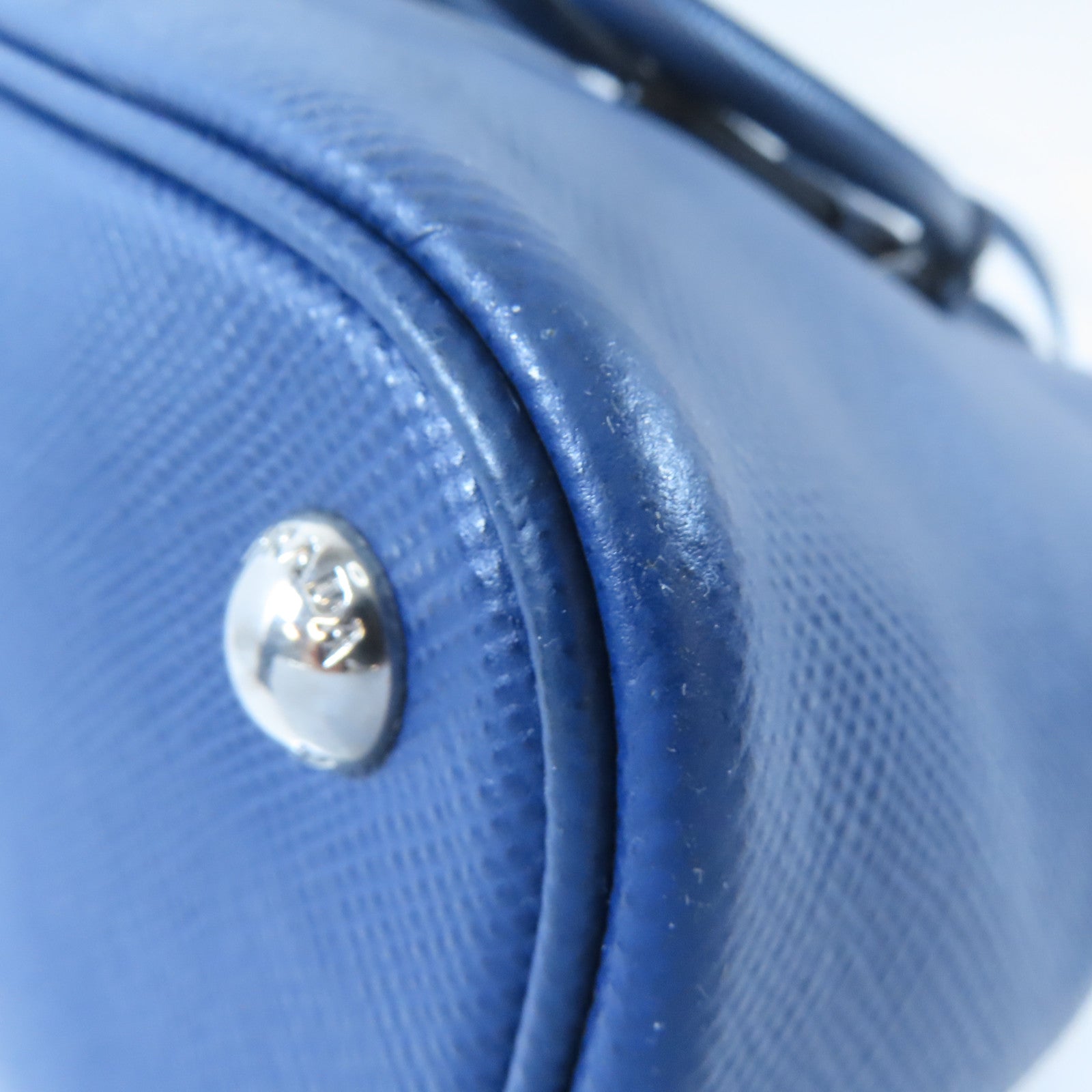 PRADA 【激減優惠】Saffiano皮革Double Shoulder Bag銀扣手挽肩背兩用袋藍色