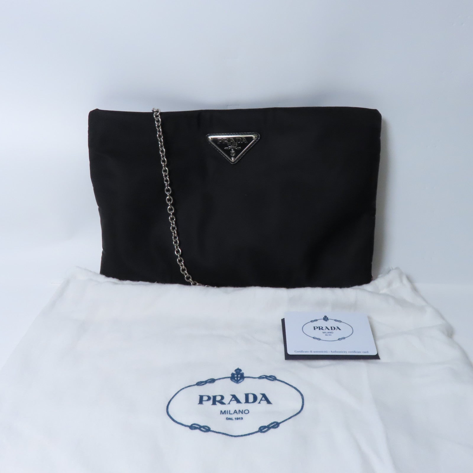 PRADA 尼龍2 Way Shoulder Bag銀扣鏈帶肩背袋黑色