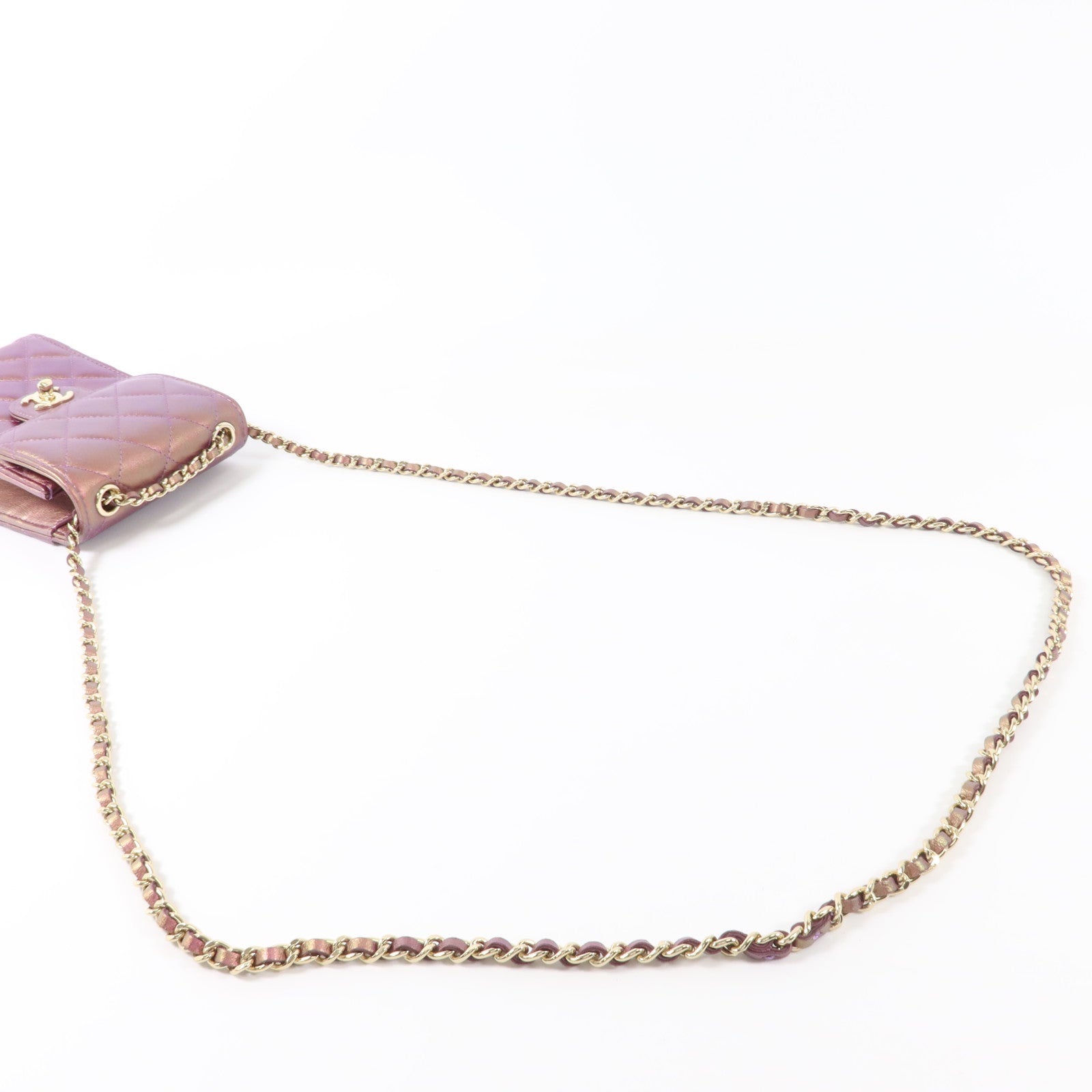 CHANEL 羊皮皮革Phone Bag金扣鏈帶肩背袋