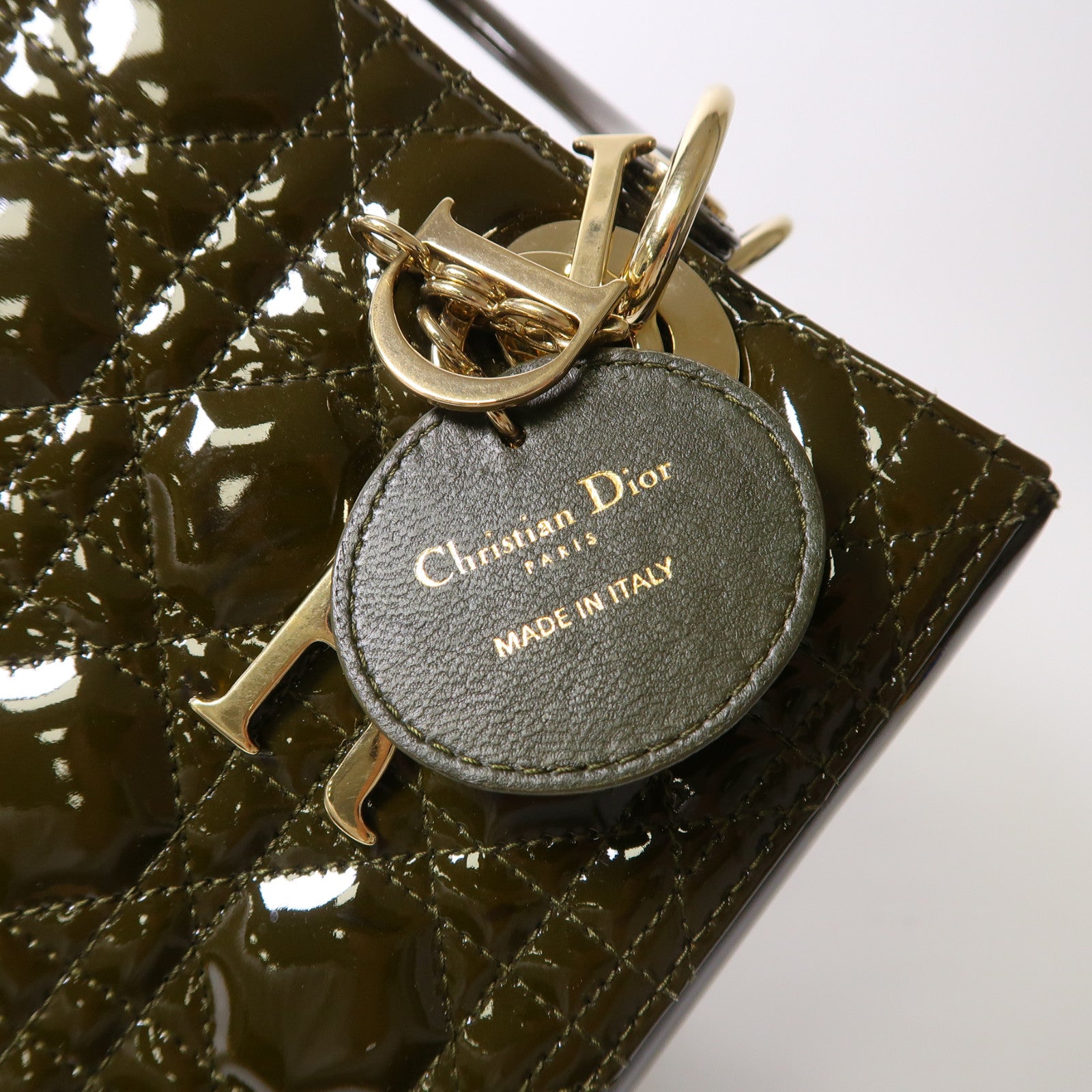 Dior 漆皮皮革Lady Dior金扣手挽肩背兩用袋綠色
