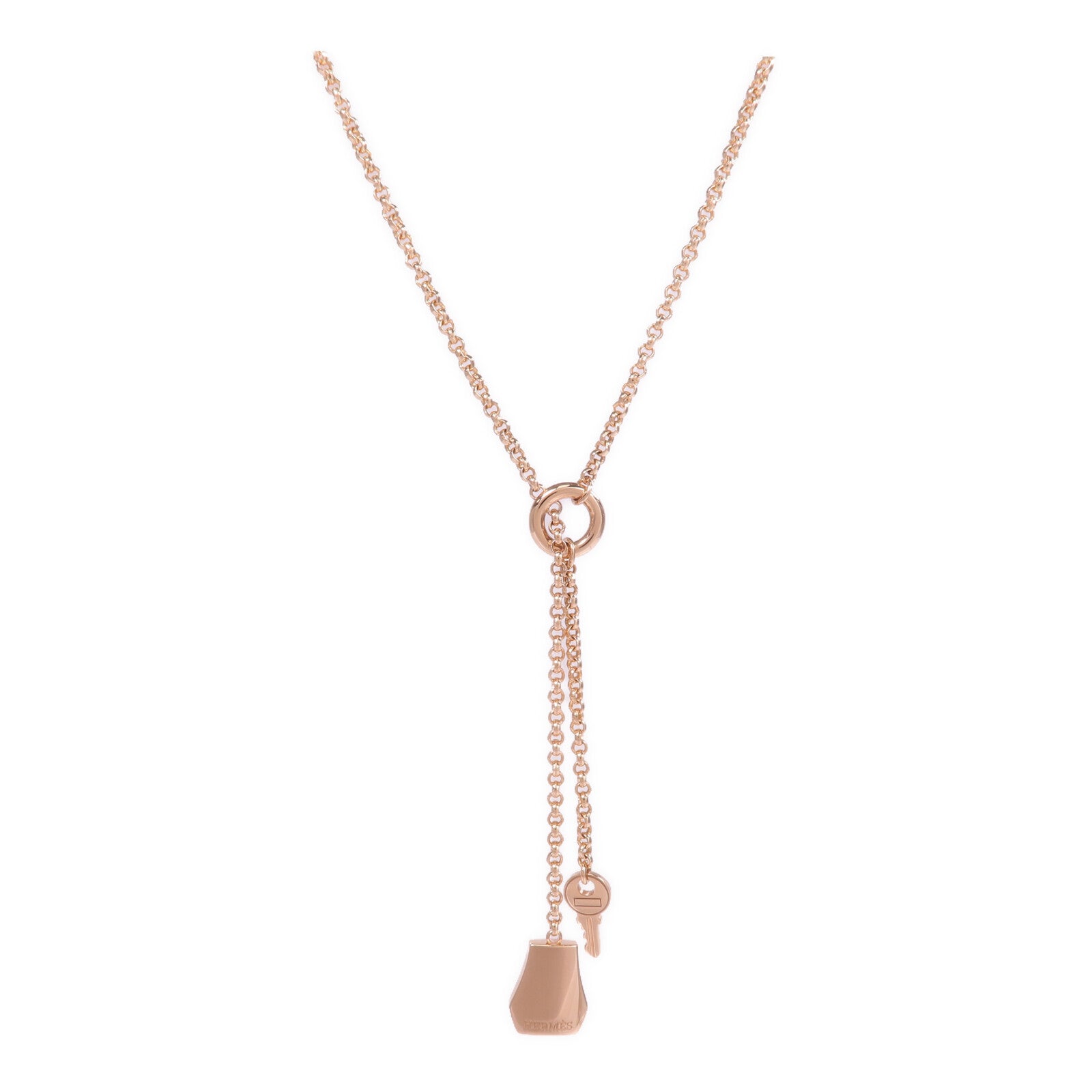 HERMES 18K玫瑰金Kelly Clochette Necklace項鍊