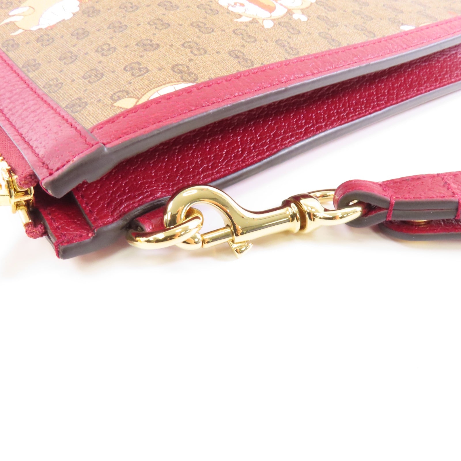GUCCI 【激減優惠】塗層帆布Gucci x Doraemon Clutch Bag金扣手拿包啡色/紅色