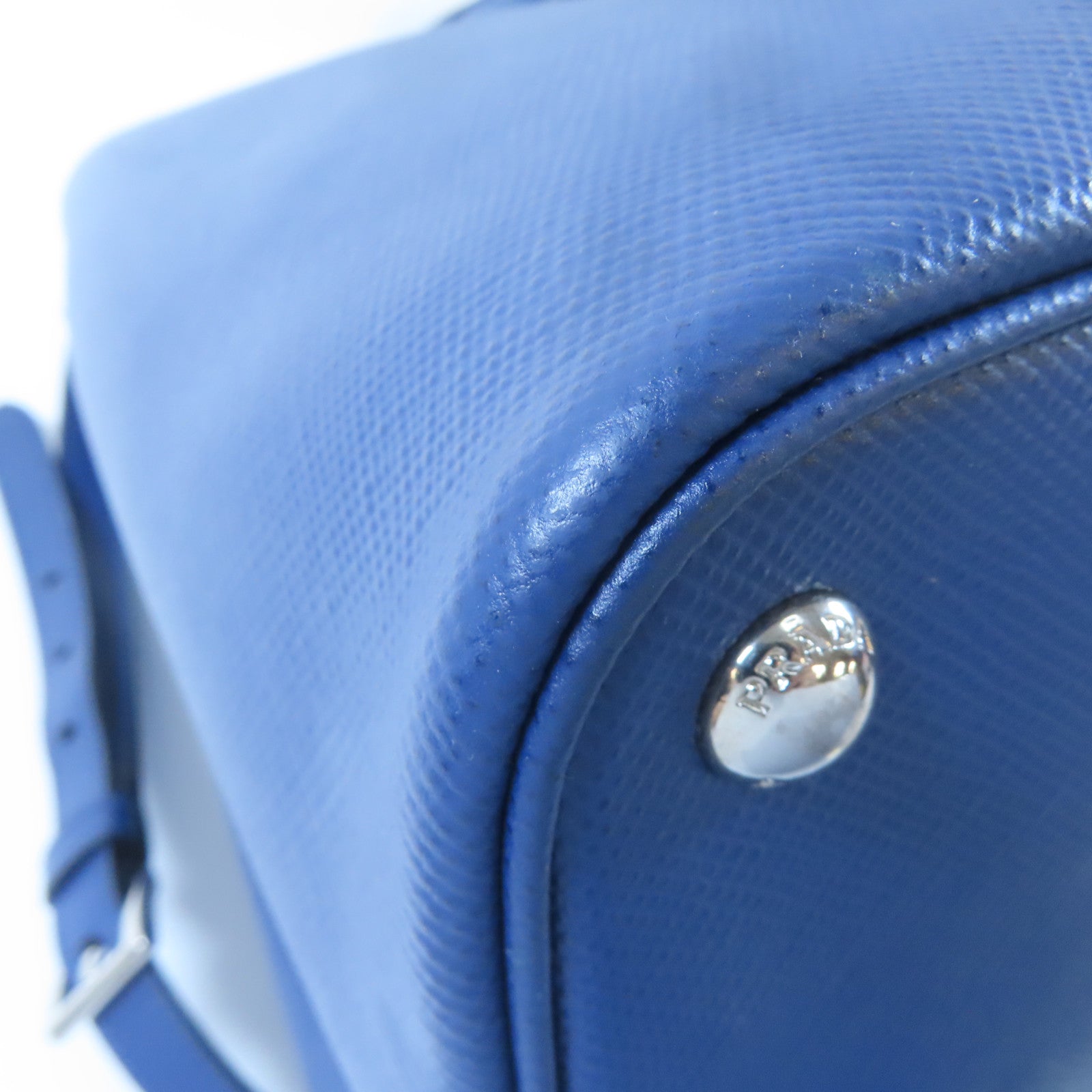 PRADA 【激減優惠】Saffiano皮革Double Shoulder Bag銀扣手挽肩背兩用袋藍色
