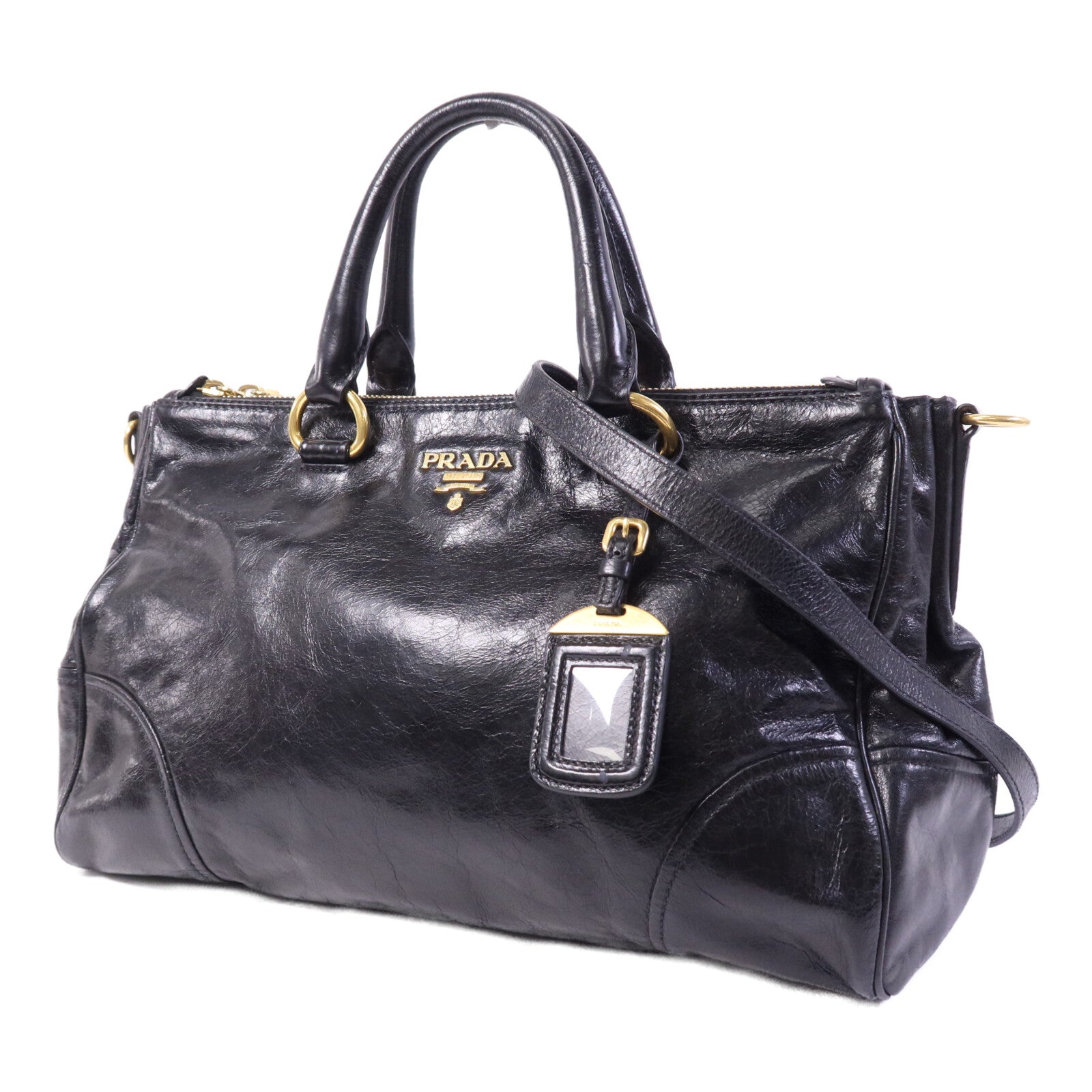 PRADA 牛皮皮革2way Shoulder金扣手挽肩背兩用袋
