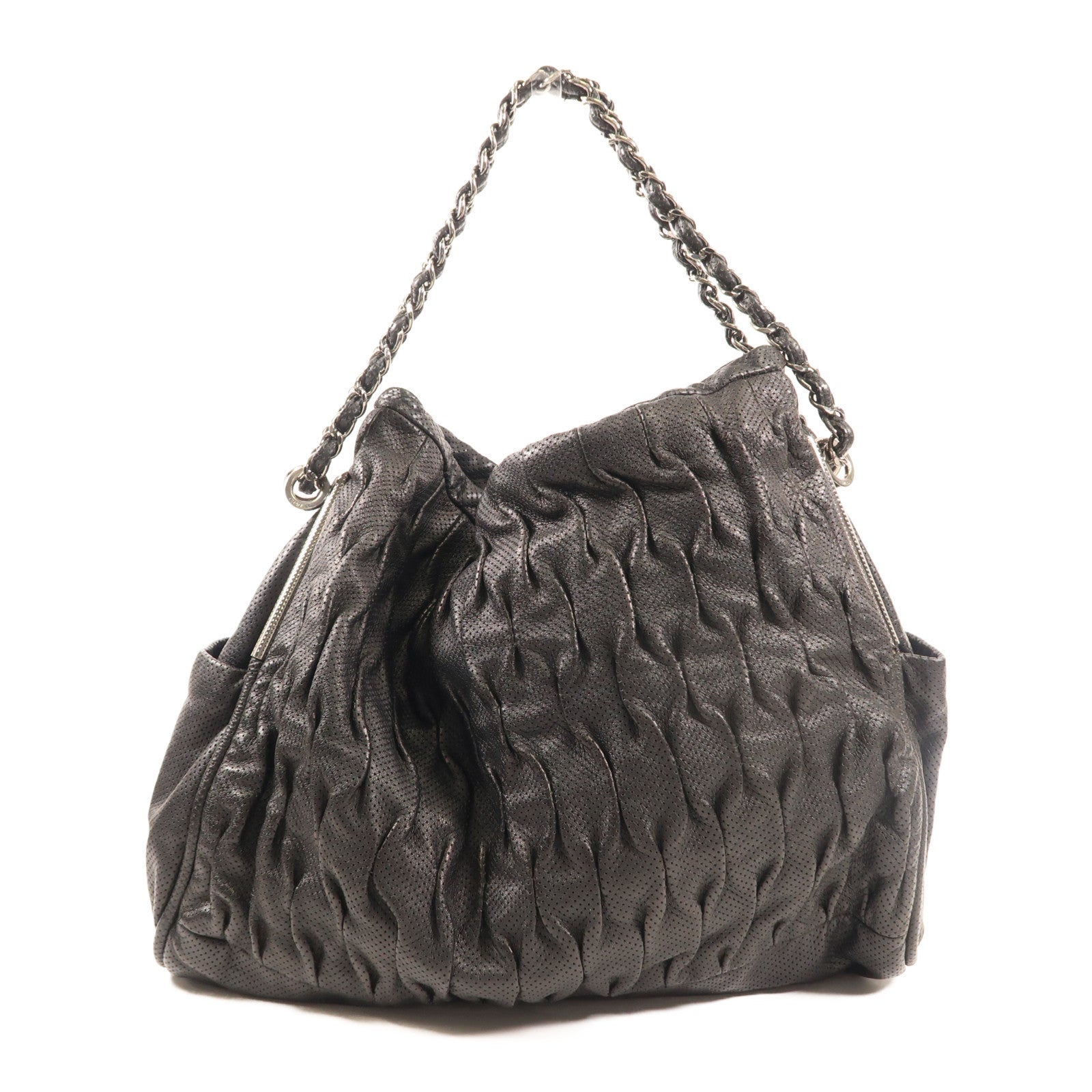 CHANEL 皮革Shoulder Bag銀扣肩背袋