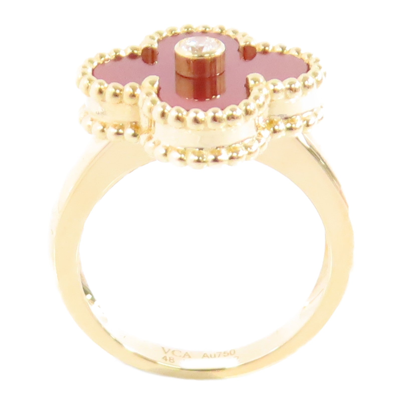 Van Cleef & Arpels 18K黃金/鑽石/紅玉髓Vintage Alhambra Ring#50/US#4.5