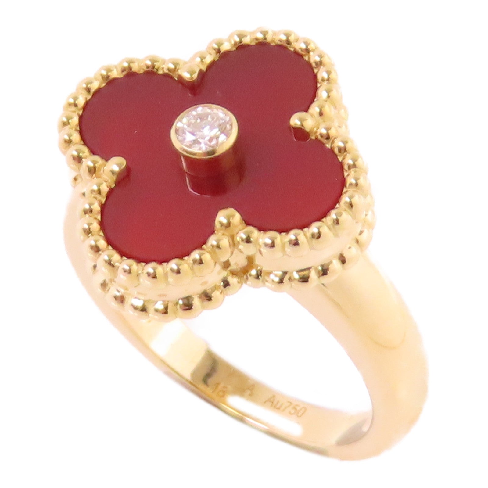 Van Cleef & Arpels 18K黃金/鑽石/紅玉髓Vintage Alhambra Ring