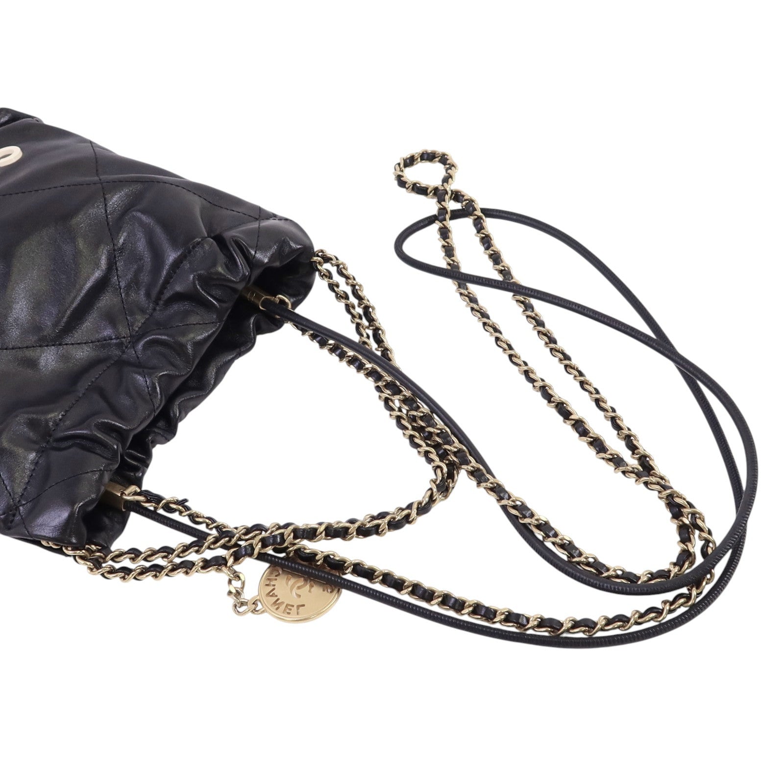 CHANEL 牛皮皮革Mini 22金扣鏈帶手挽肩背兩用袋