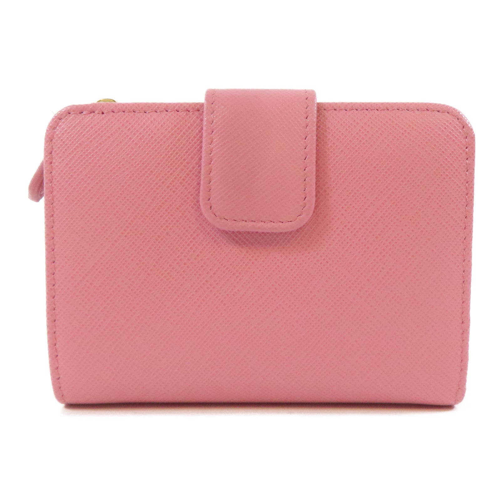 PRADA Saffiano皮革Bifold Wallet金扣錢包粉紅色