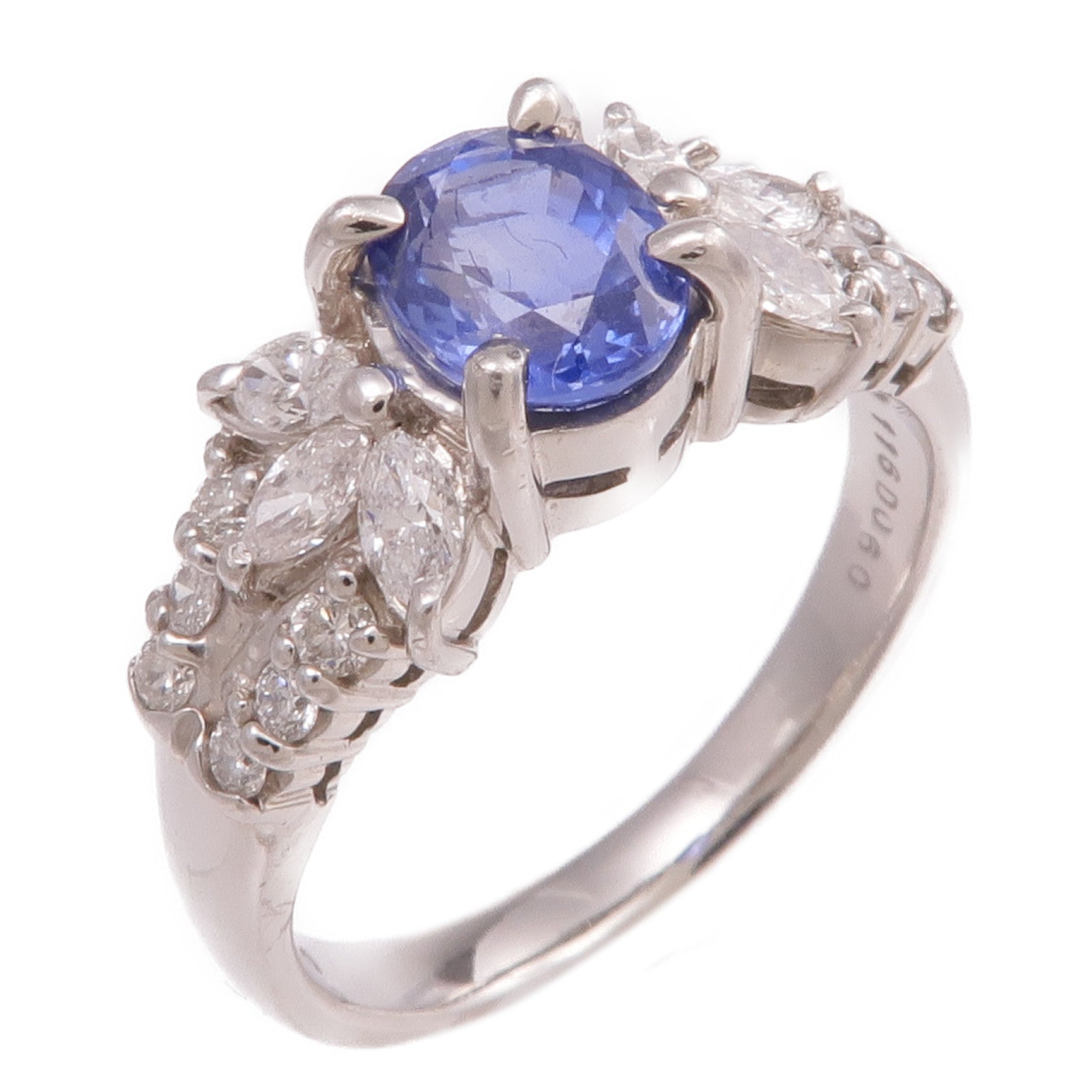 JEWELRY 【激減優惠】PT850鉑金Sapphire Diamond Ring藍寶石/鑽石戒指US#7