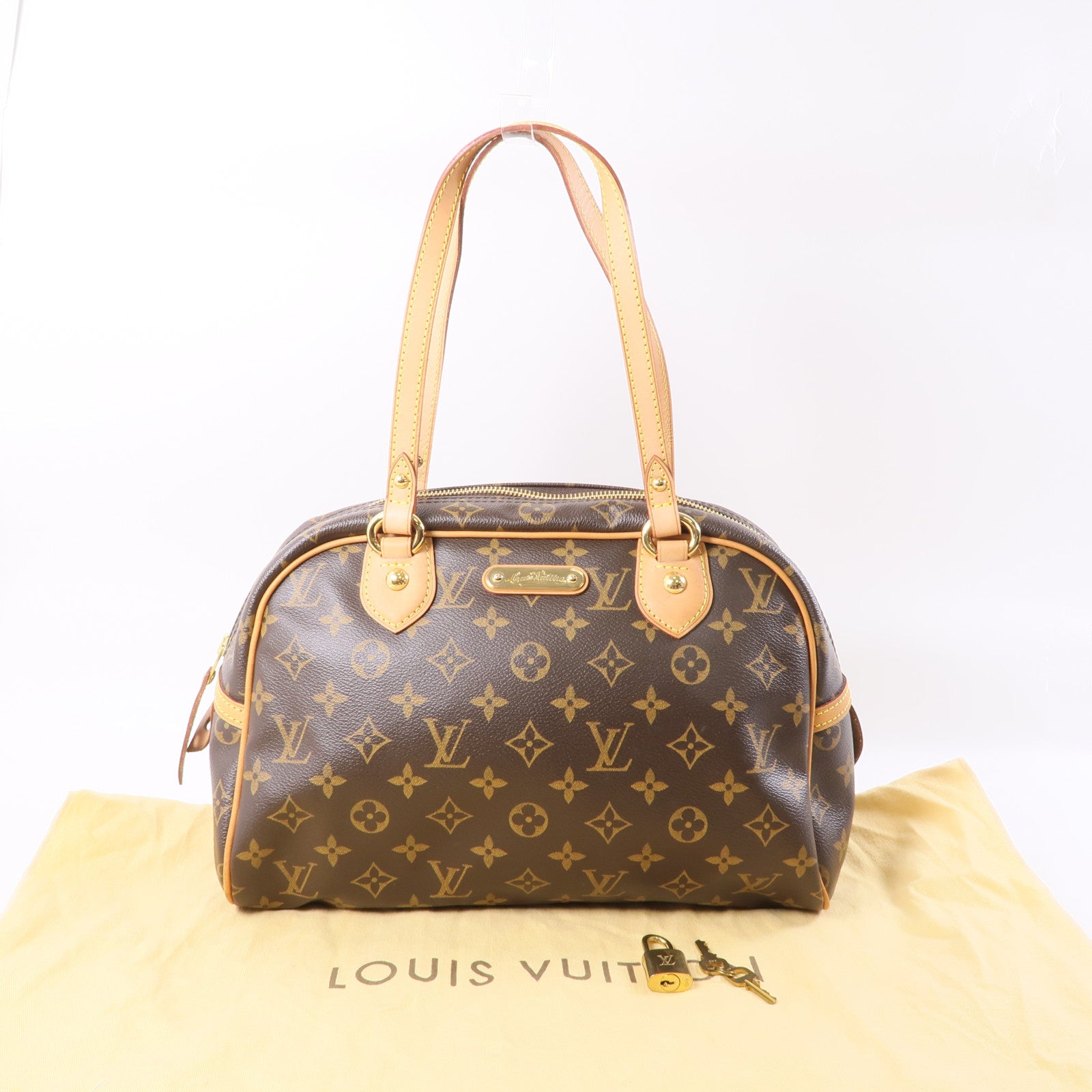 LOUIS VUITTON Monogram Montorgueil PM金扣肩背袋棕色