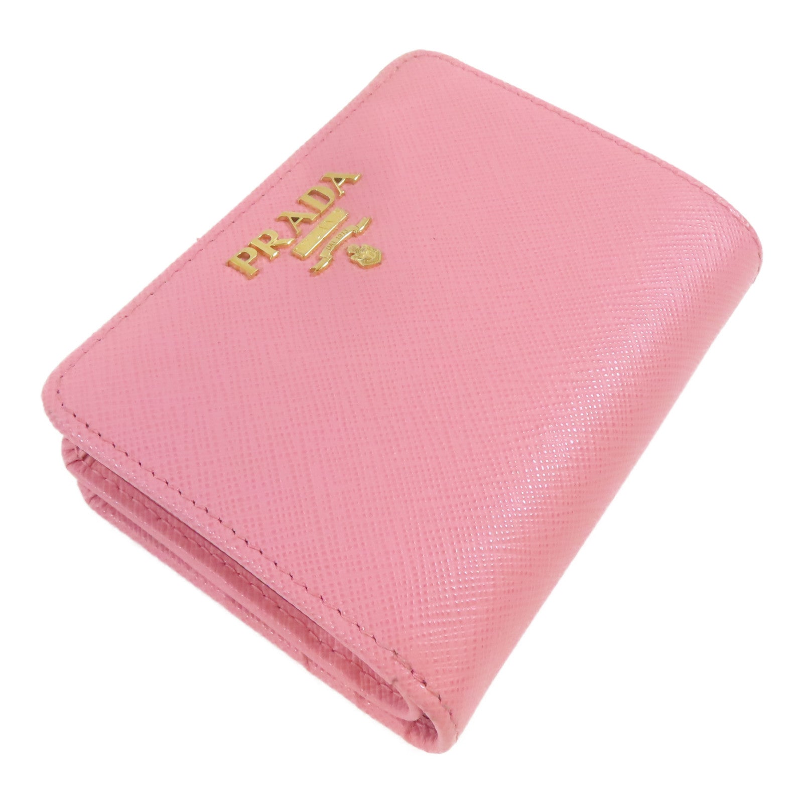 PRADA Saffiano皮革Bifold Wallet金扣錢包粉紅色
