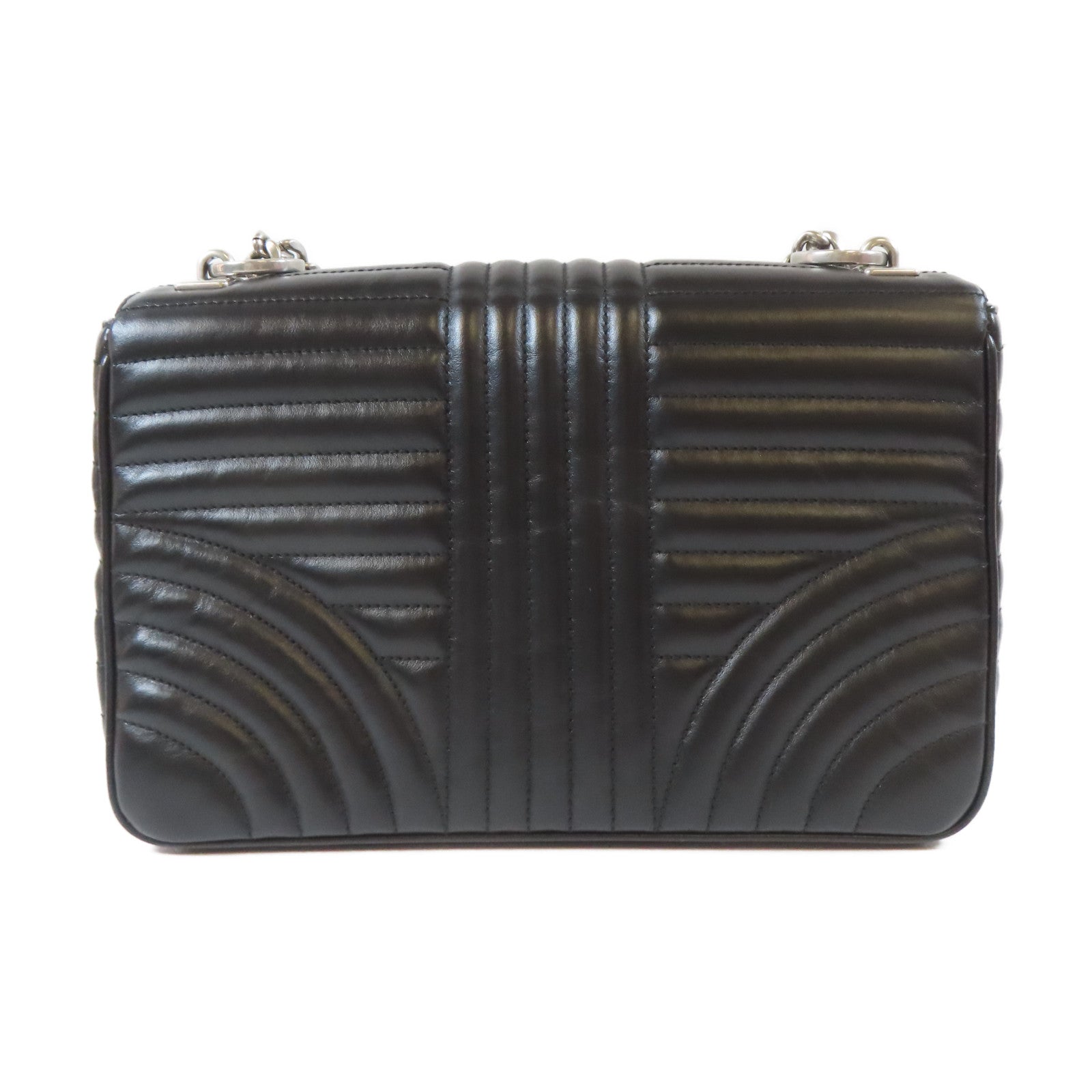 PRADA 牛皮皮革Chain Shoulder Bag銀扣鏈帶肩背袋黑色