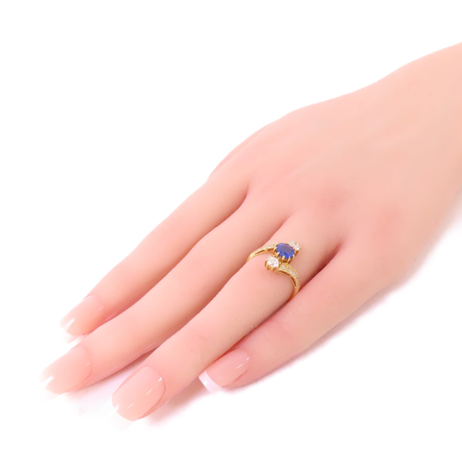 JEWELRY 18K黃金/0.90ct藍寶石/0.55ct鑽石Sapphire Diamond Ring戒指US#6