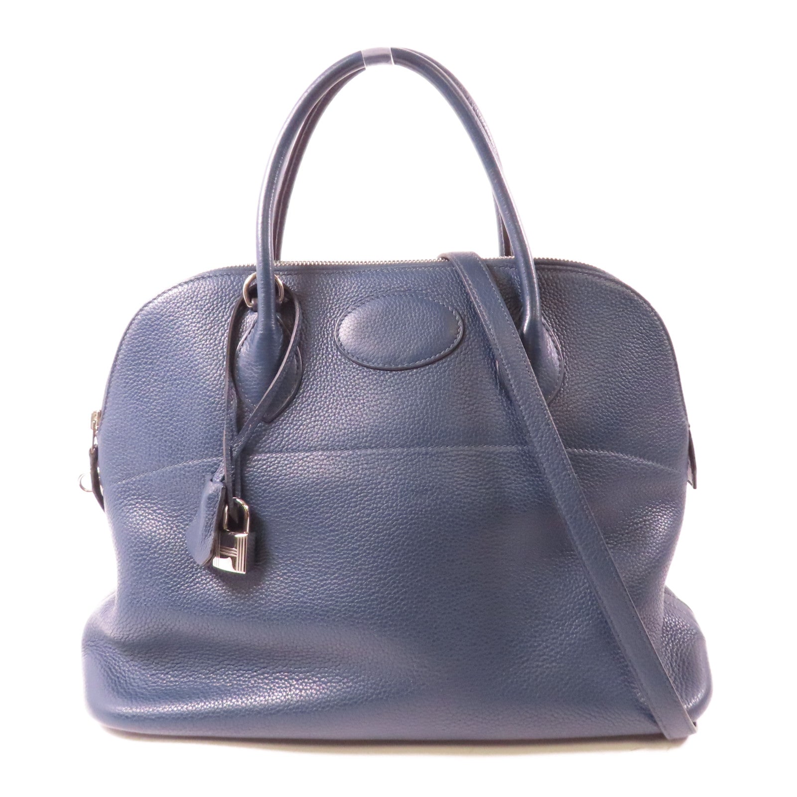 HERMES Taurillon Clemence皮革Bolide 35銀扣手挽肩背兩用袋藍色