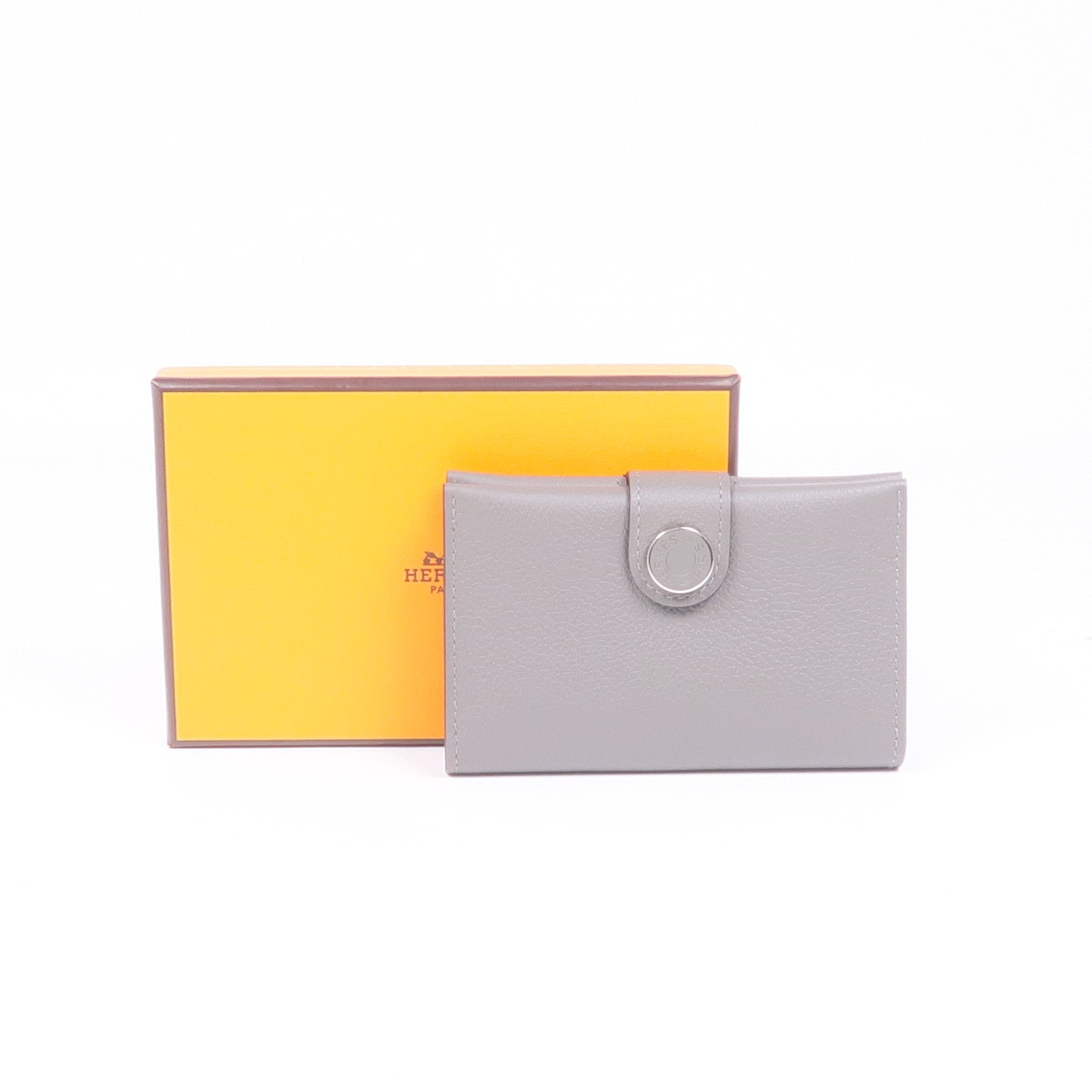 HERMES Evercolor皮革Porte-Cartes銀扣卡片套Gris Meyer