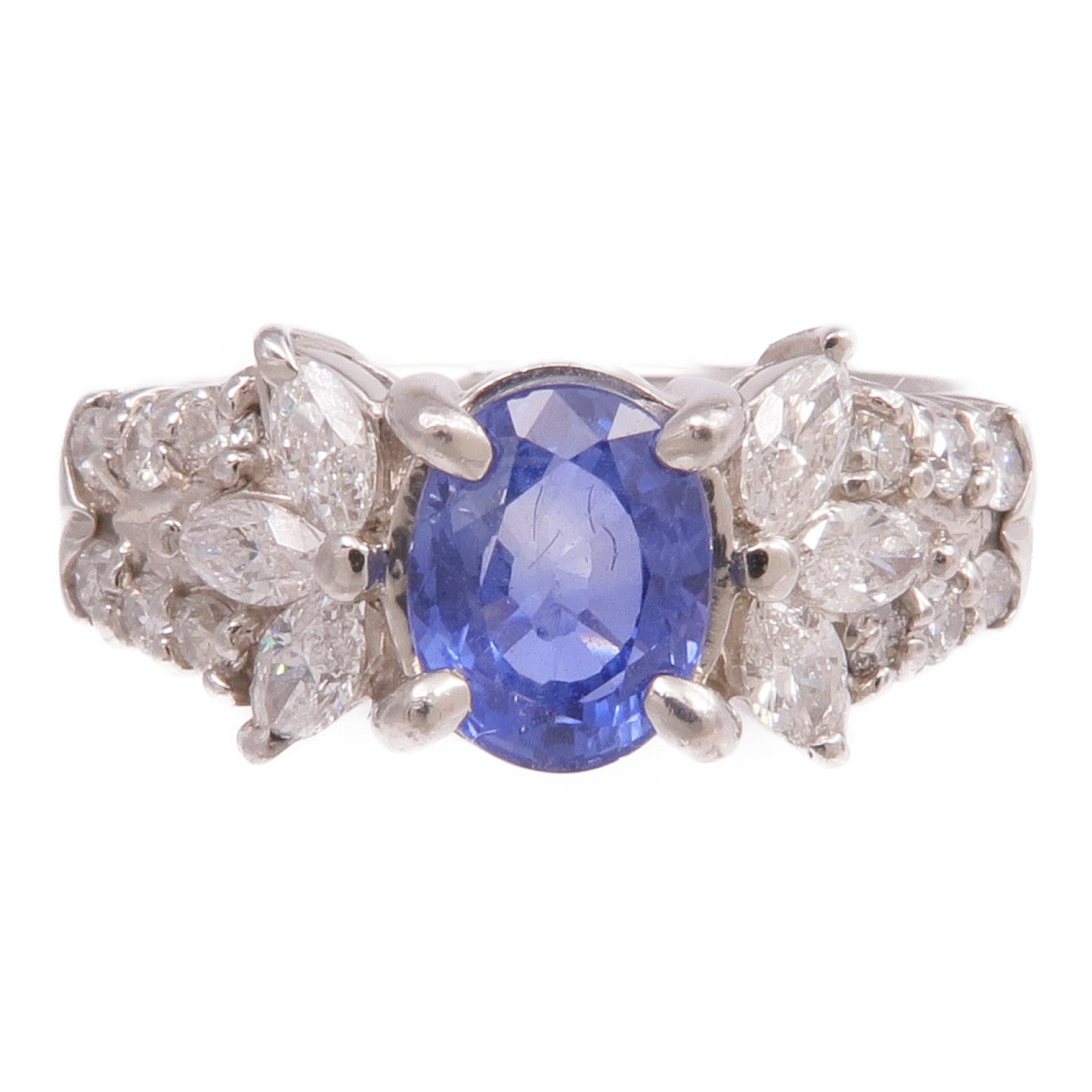 JEWELRY 【激減優惠】PT850鉑金Sapphire Diamond Ring藍寶石/鑽石戒指US#7