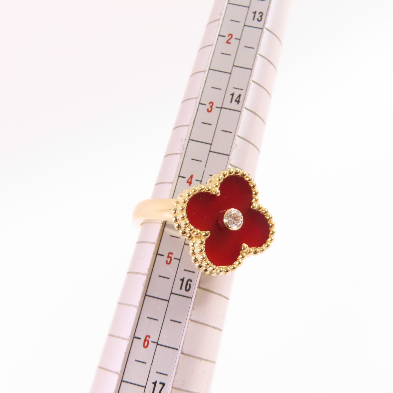 Van Cleef & Arpels 18K黃金/鑽石/紅玉髓Vintage Alhambra Ring#50/US#4.5