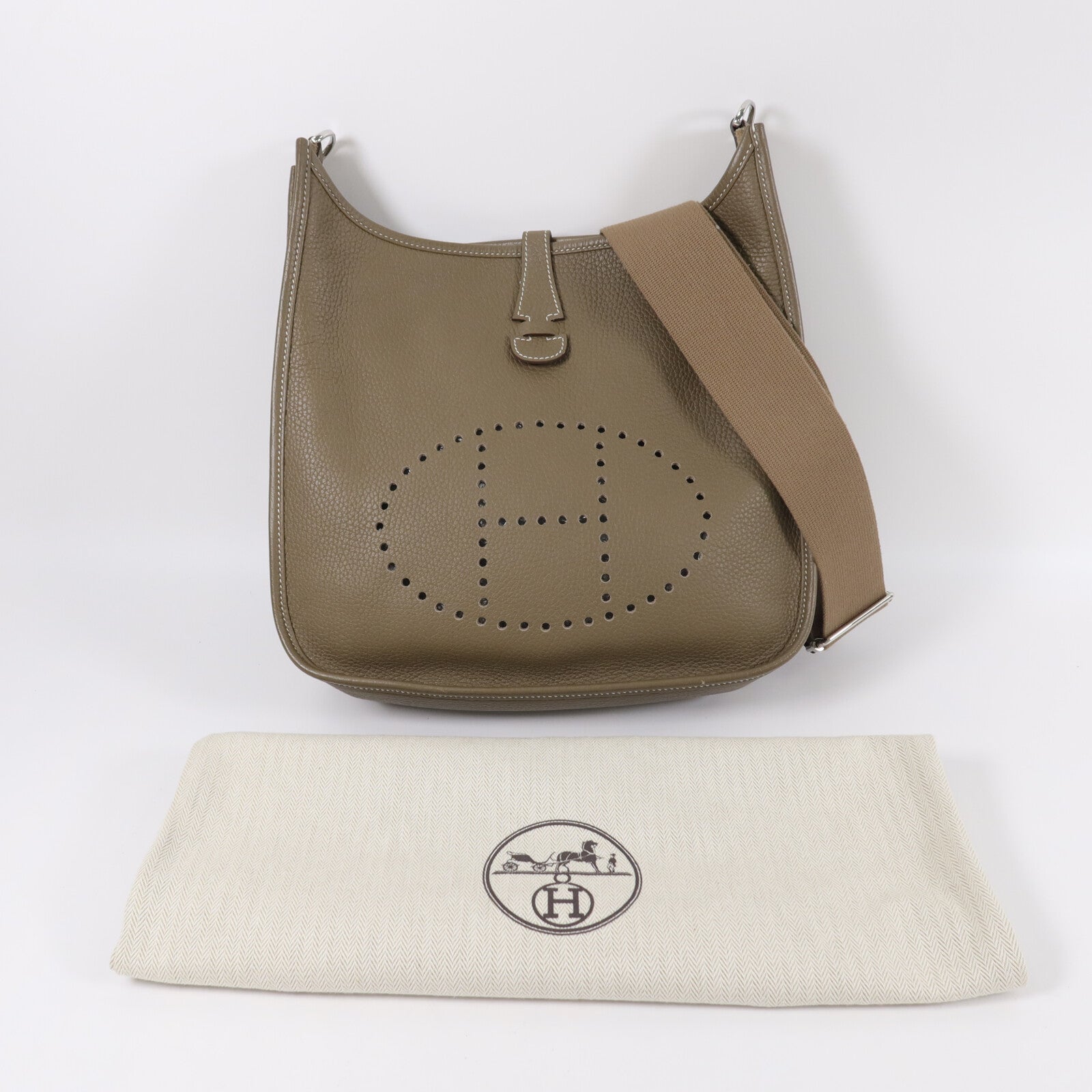 HERMES Clemence皮革Evelyne PM 肩背袋Etoupe