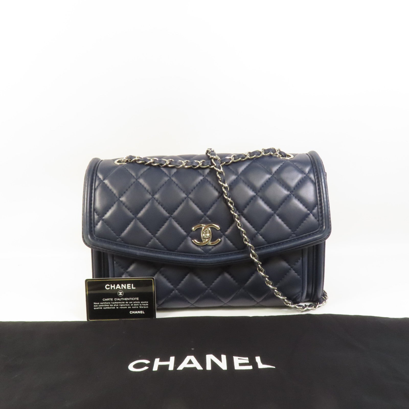CHANEL 羊皮皮革Chain Shoulder銀扣鏈帶肩背袋