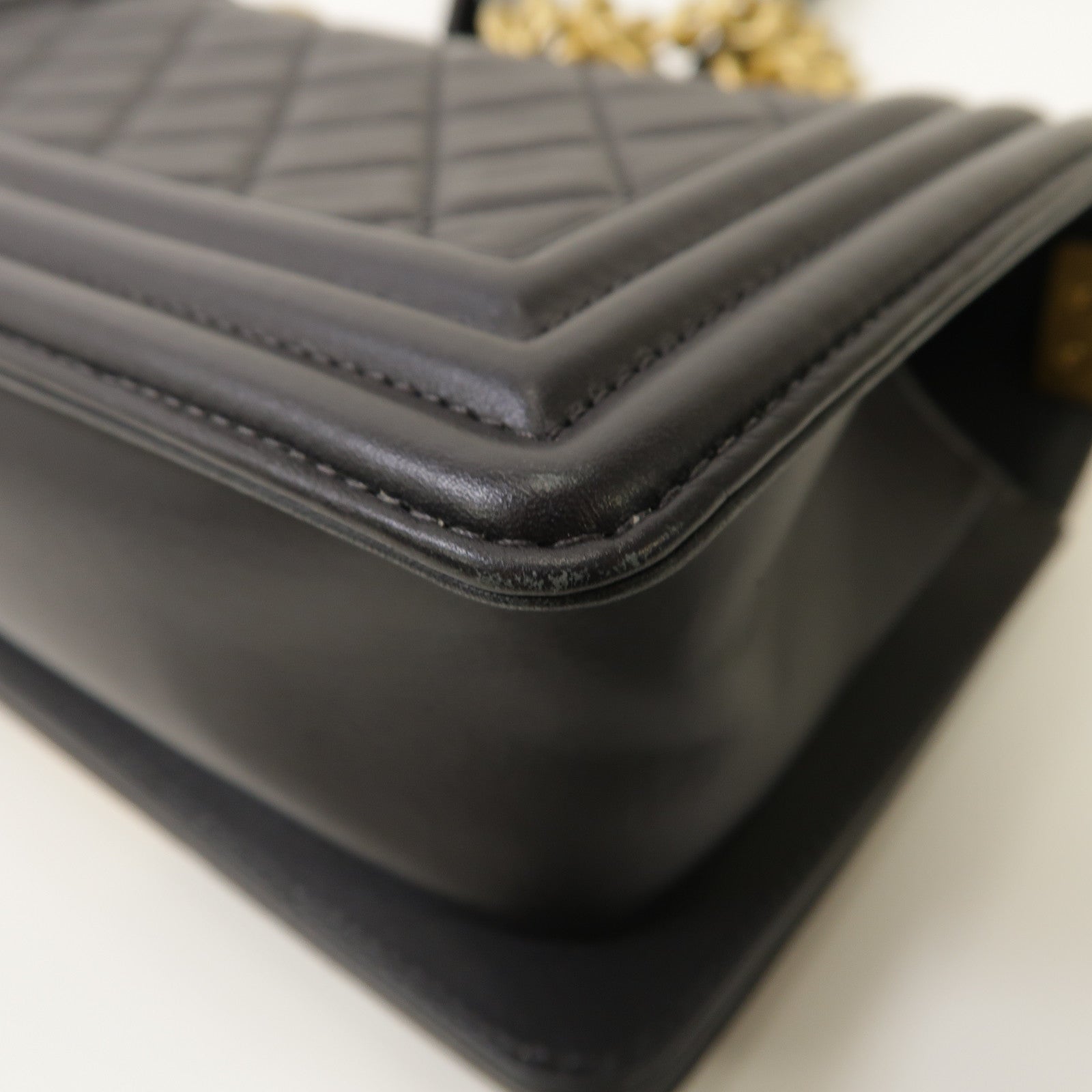 CHANEL 【激減優惠】菱格牛皮皮革Boy 20金扣鏈帶肩背袋啡色