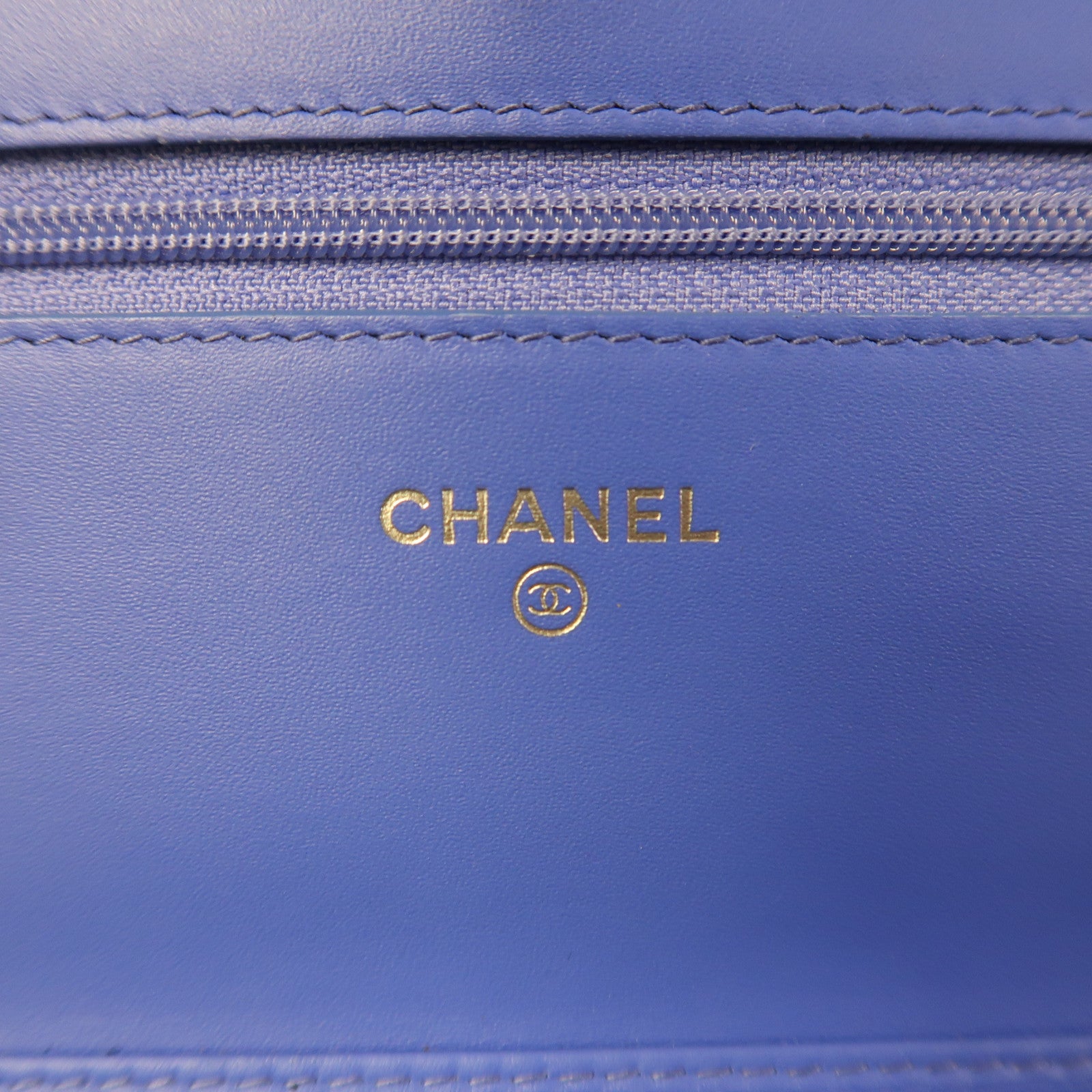 CHANEL 菱格漆皮皮革Wallet On Chain銀扣鏈帶肩背袋藍色