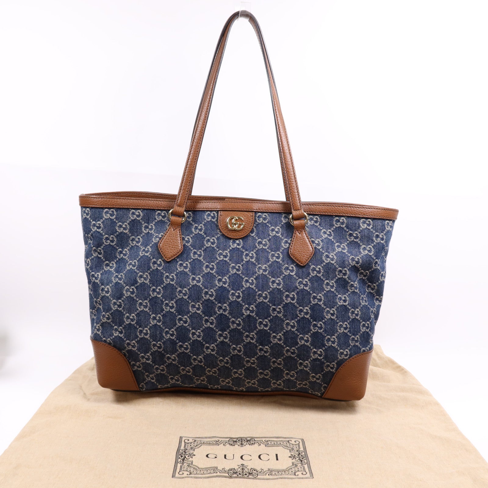 GUCCI 牛仔布Tote Bag金扣手挽袋
