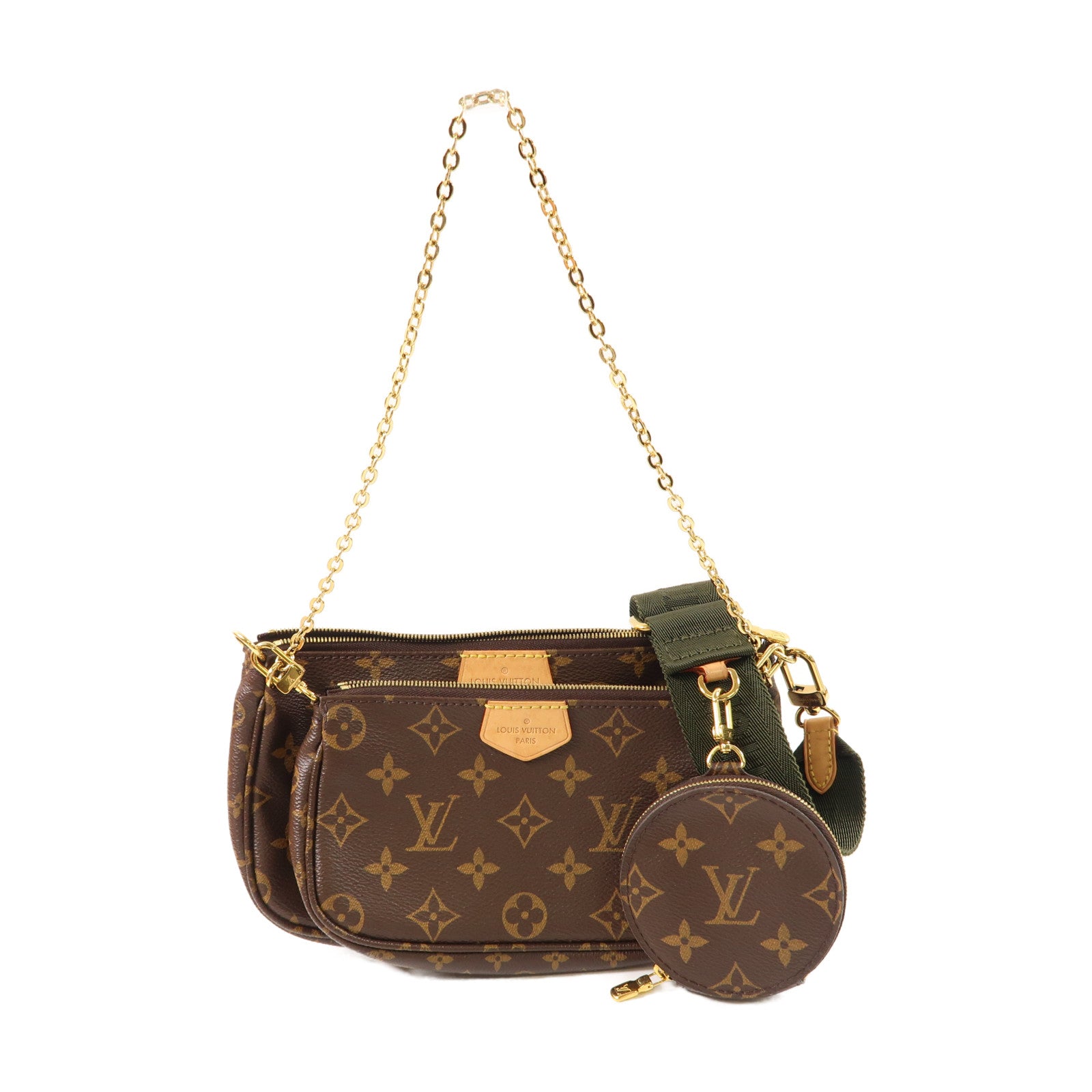 LOUIS VUITTON Monogram Multi Pochette Accessoires金扣肩背袋棕色