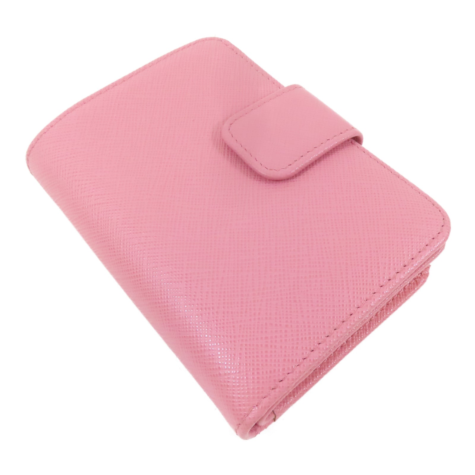 PRADA Saffiano皮革Bifold Wallet金扣錢包粉紅色