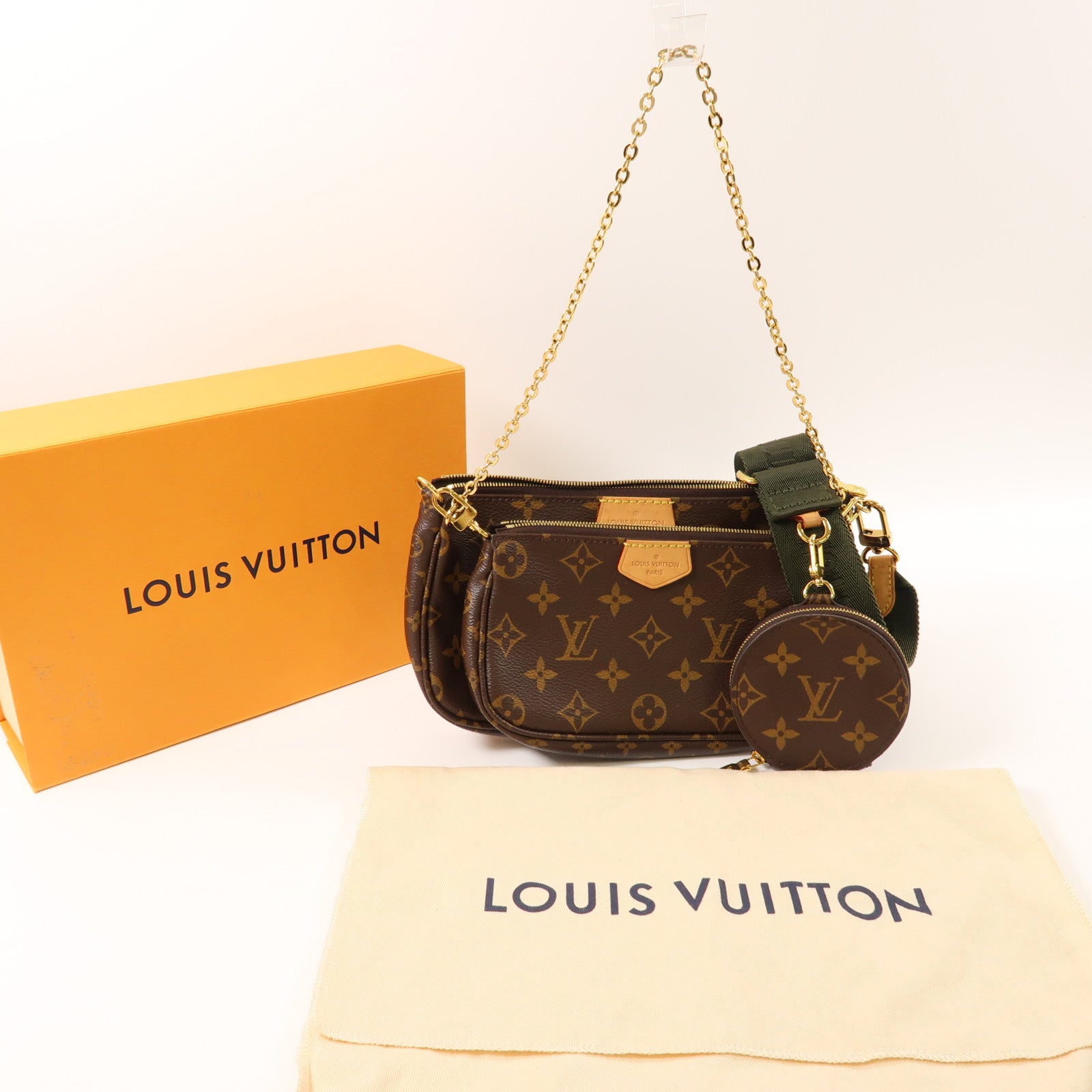 LOUIS VUITTON Monogram Multi Pochette Accessoires金扣肩背袋棕色