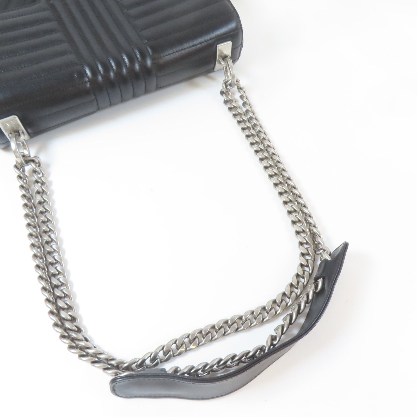 PRADA 牛皮皮革Chain Shoulder Bag銀扣鏈帶肩背袋黑色