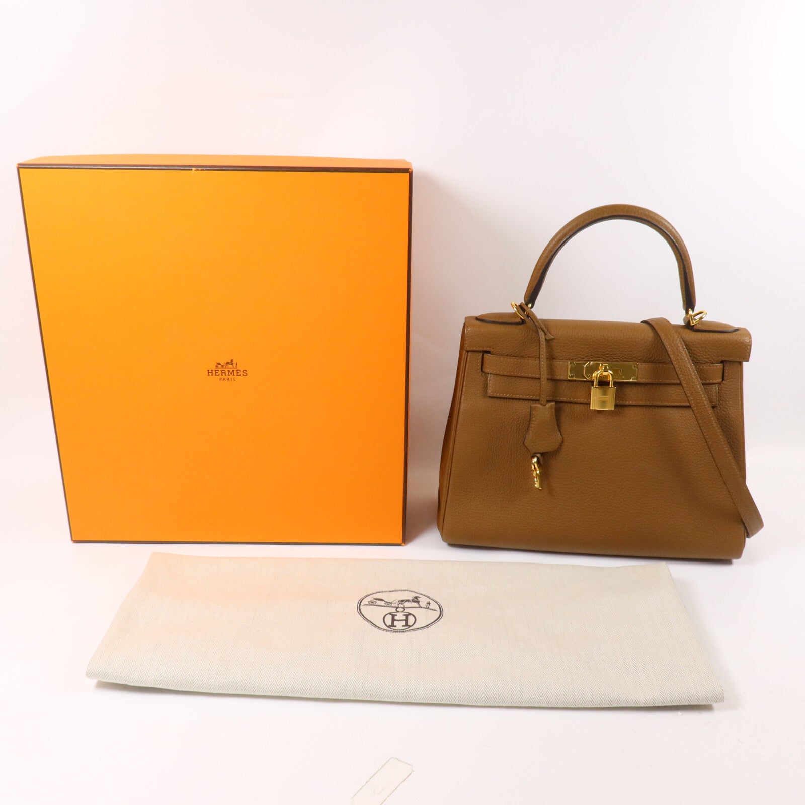 HERMES Clemence皮革Kelly 28手挽肩背兩用袋Alezan