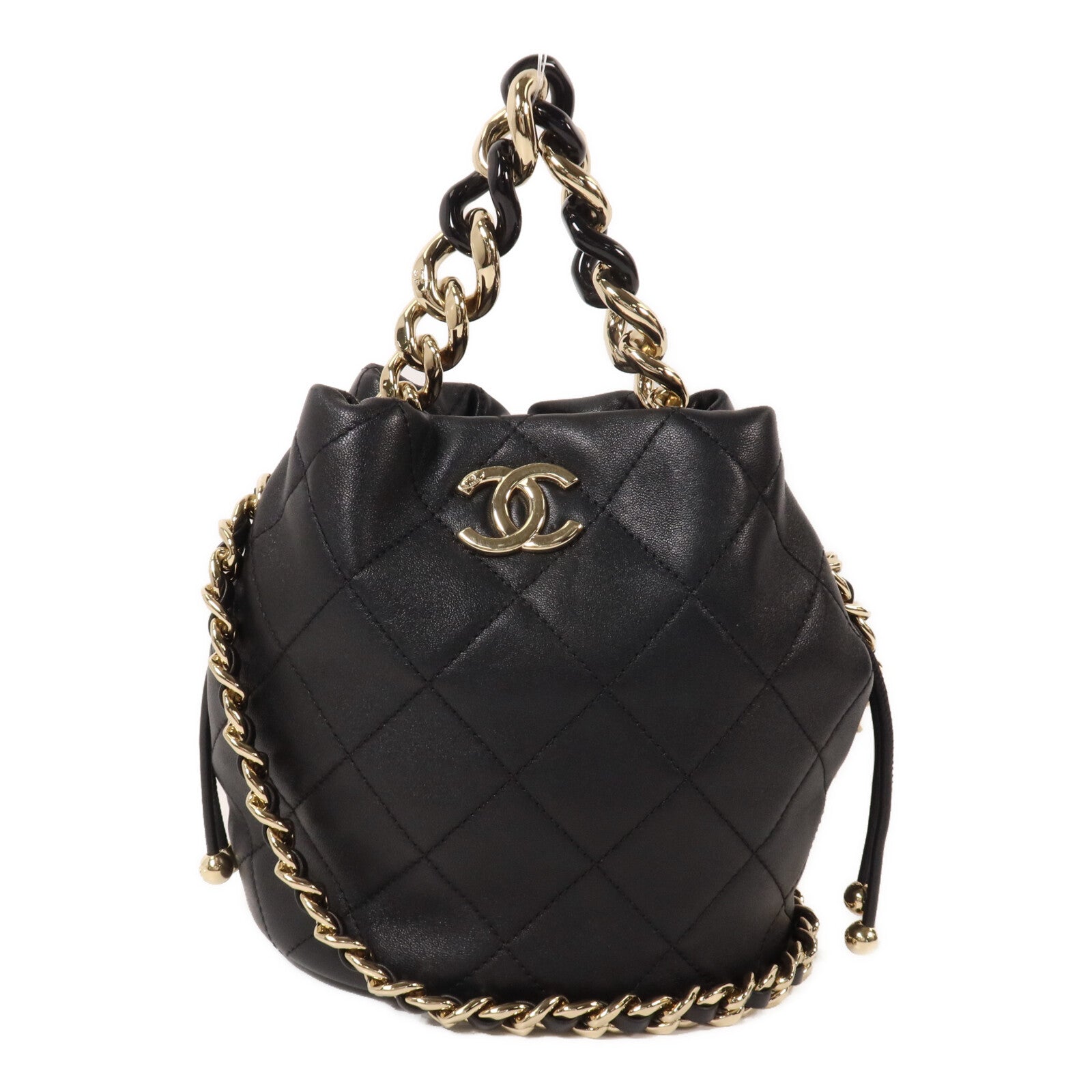 CHANEL 牛皮皮革Bucket Bag鏈帶手挽肩背兩用袋
