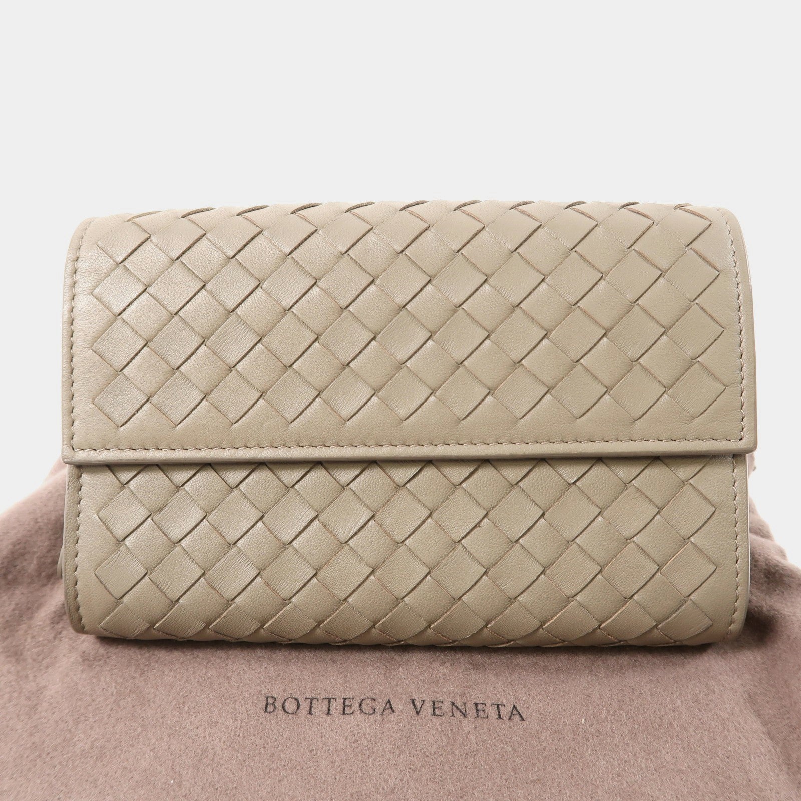 BOTTEGA VENETA 羊皮皮革Wallet銀扣錢包灰色