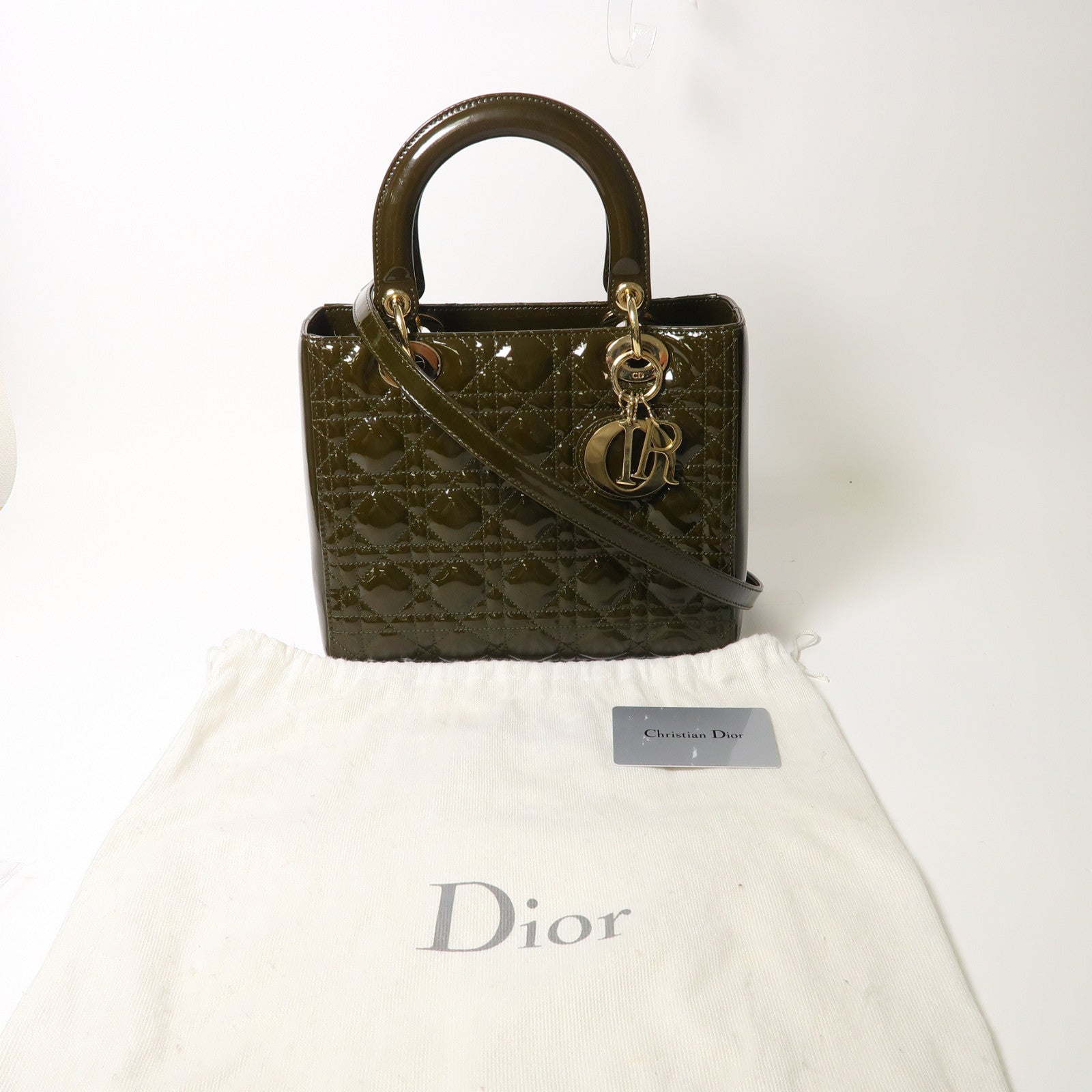 Dior 漆皮皮革Lady Dior金扣手挽肩背兩用袋綠色