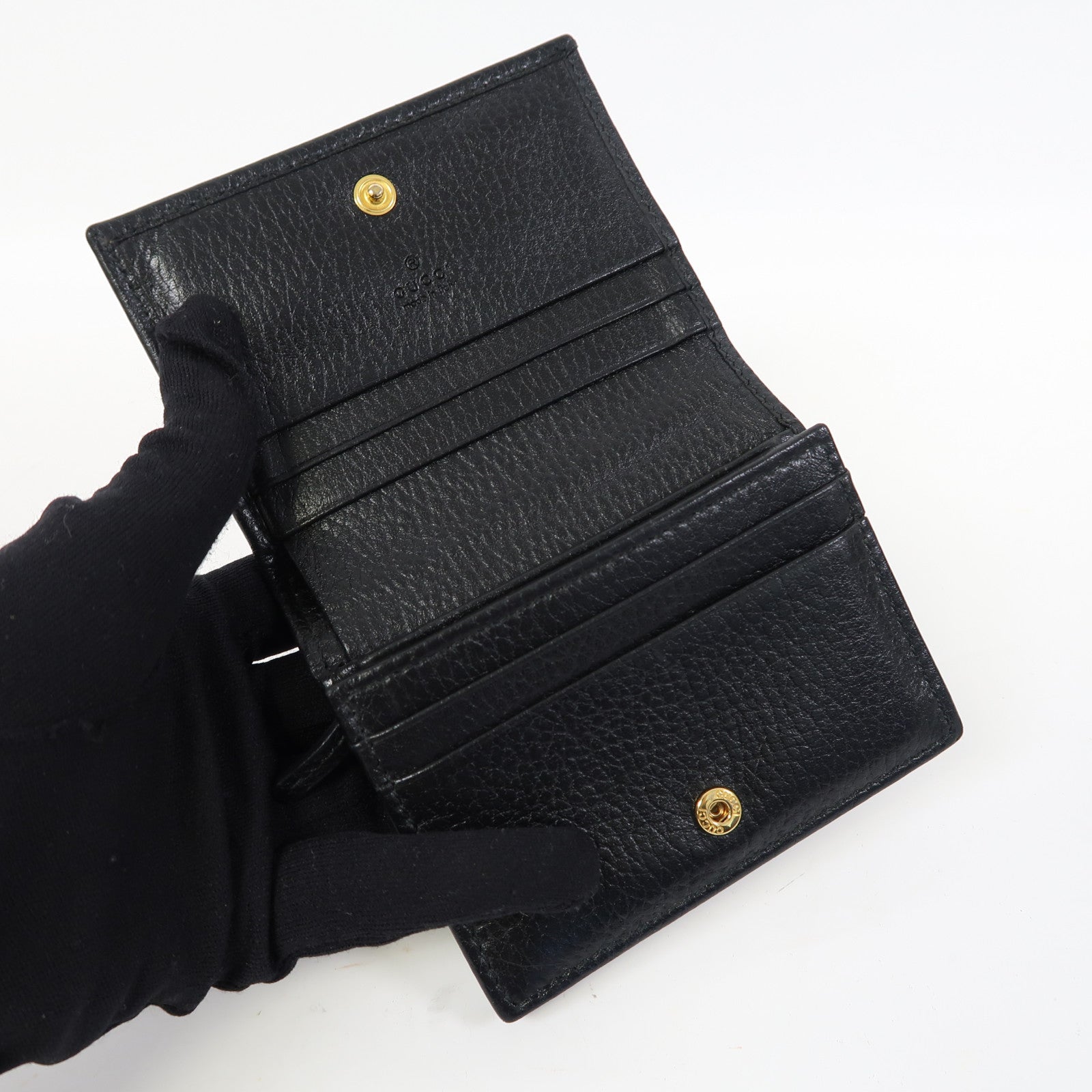 GUCCI 牛皮皮革GG Marmont Wallet金扣錢包黑色