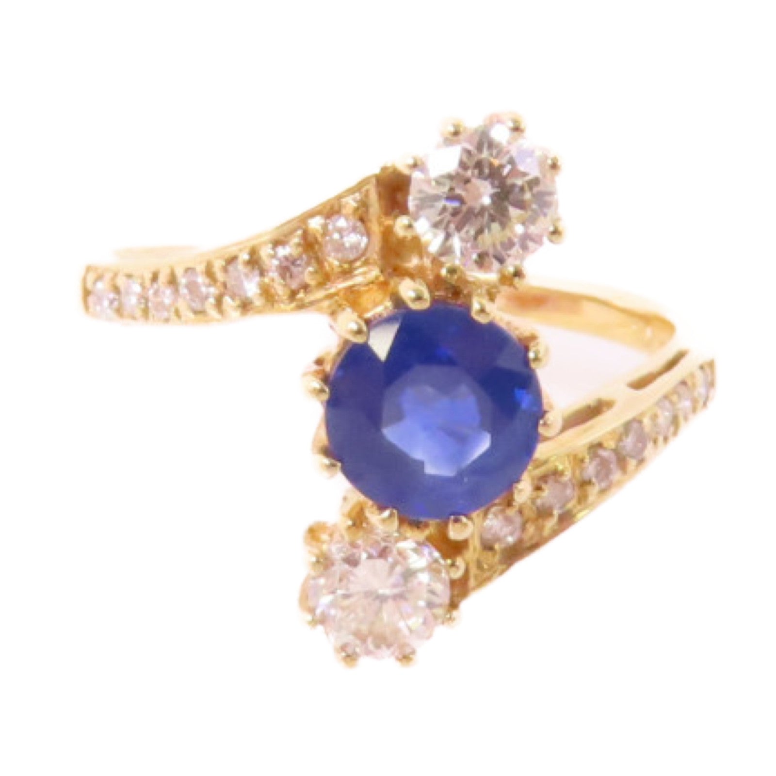 JEWELRY 18K黃金/0.90ct藍寶石/0.55ct鑽石Sapphire Diamond Ring戒指US#6