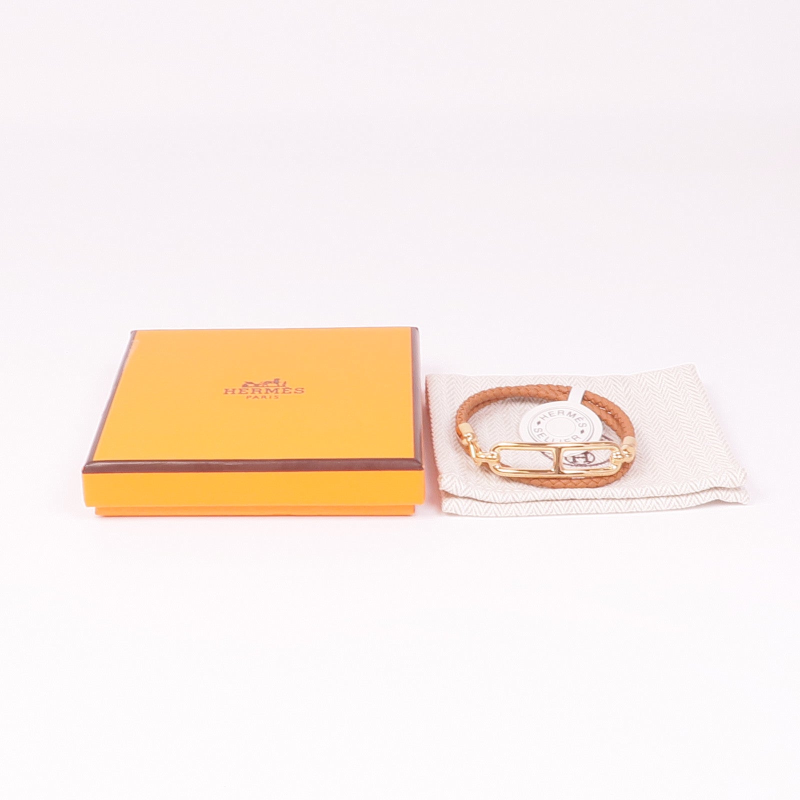 HERMES Swift皮革Roulis Double Tour手鏈37 Gold