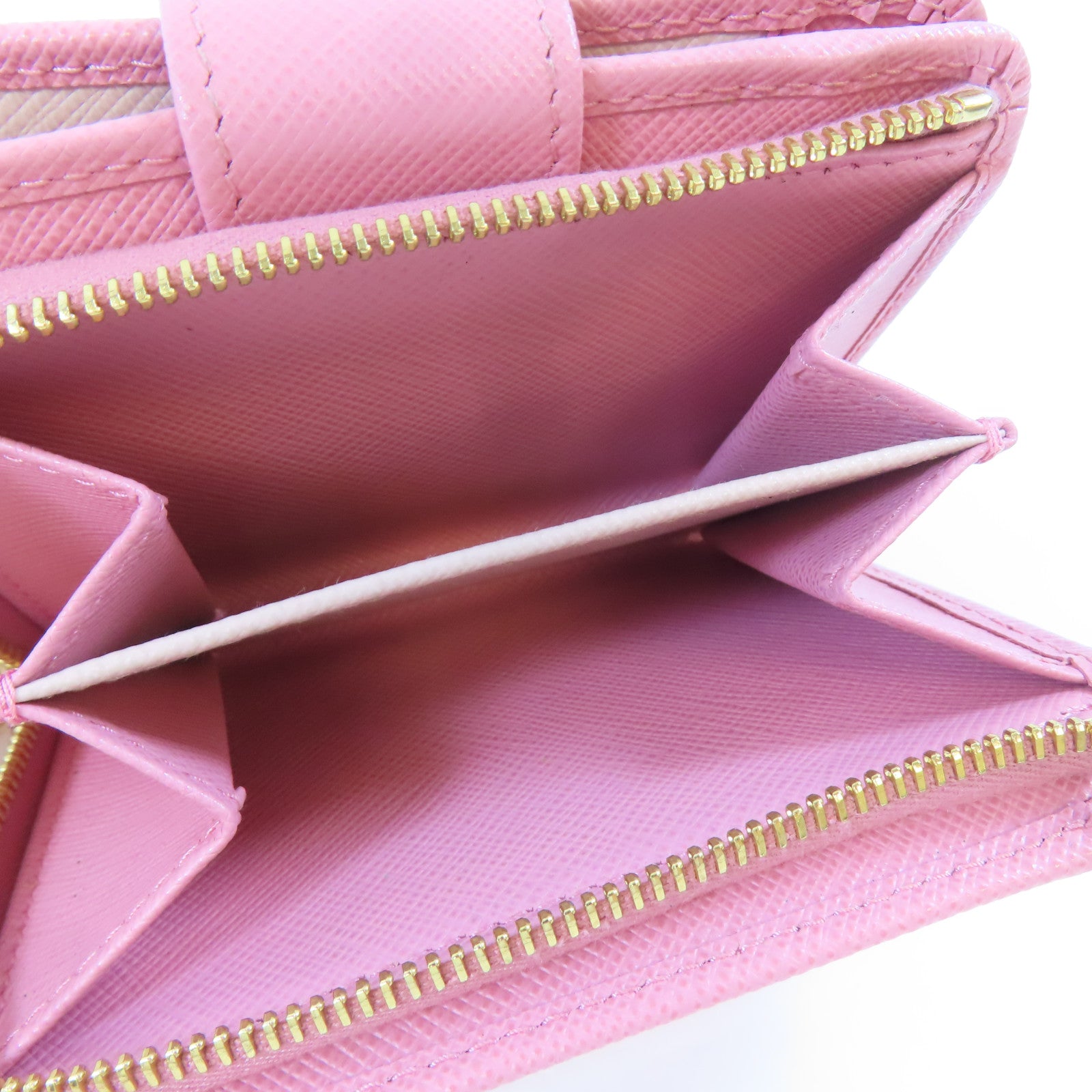 PRADA Saffiano皮革Bifold Wallet金扣錢包粉紅色