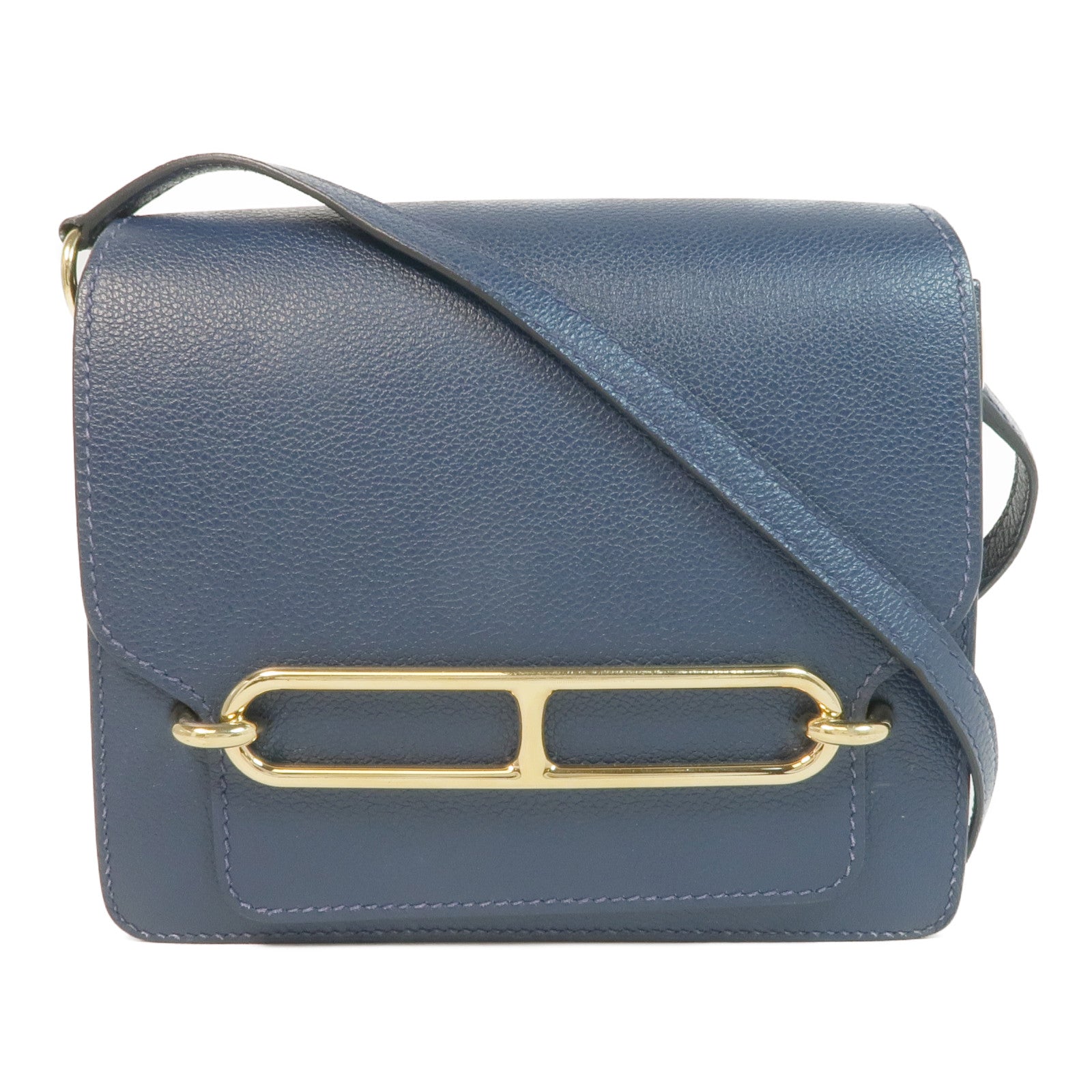 HERMES Evercolor皮革Mini Roulis金扣肩背袋Bleu Brighton